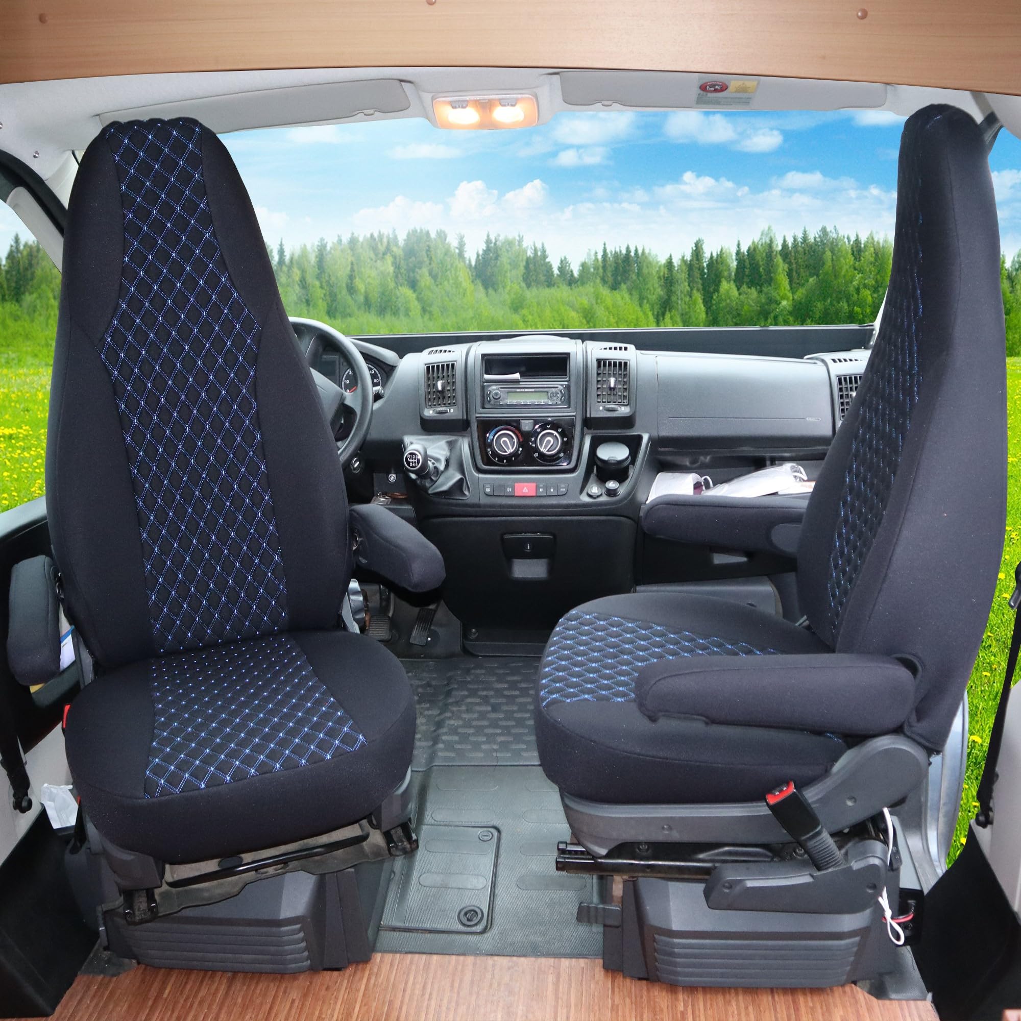 Coprisedili Bremer Per Pilota Camper Hymer Ducato, Set Di 2 Con Braccioli, Nero, Adatti Per Airbag E Sedili Riscaldati, Modello WMS704 - 2