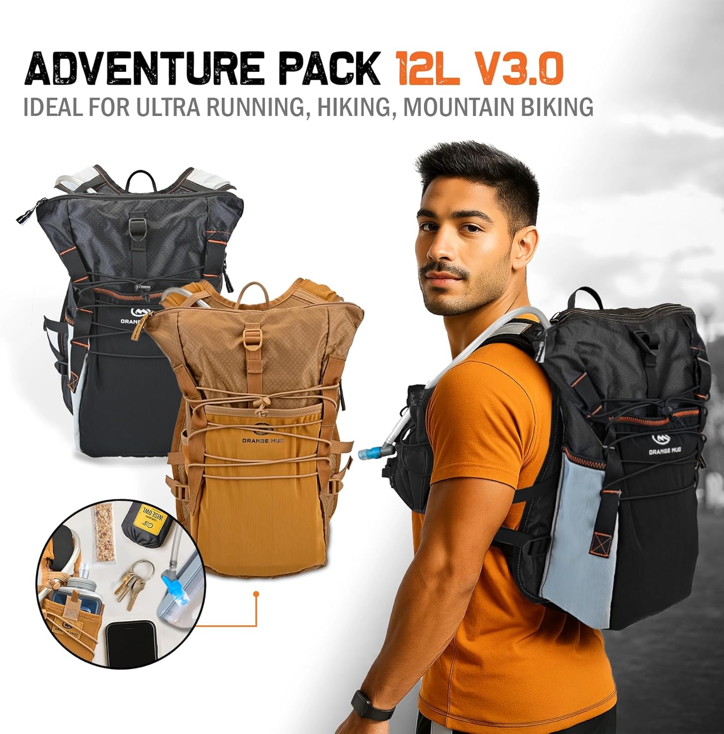 Orange Mud Adventure Pack 12 L 3.0 – Hydration Backpack with 2 L Bladder Included – Trail Running, Hiking, Mountain Biking & Multi‑Sport Adventure Gear Pack