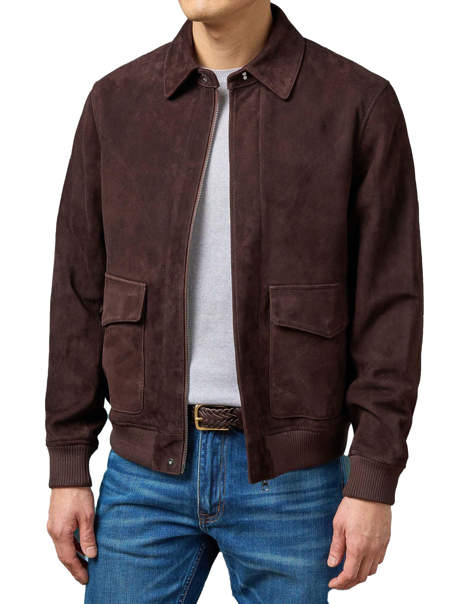 IZAC & DAUD Leathers Men Air Force A-2 Leather Flight Bomber Jacket Men's Suede Leather Bomber Jacket Casual Coat for Men