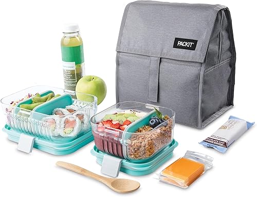 Miniatura 2 de PackIt Lonchera congelable, niebla gris, fabricada con tecnología EcoFreeze, plegable, reutilizable, cierre de cremallera y velcro con asa de