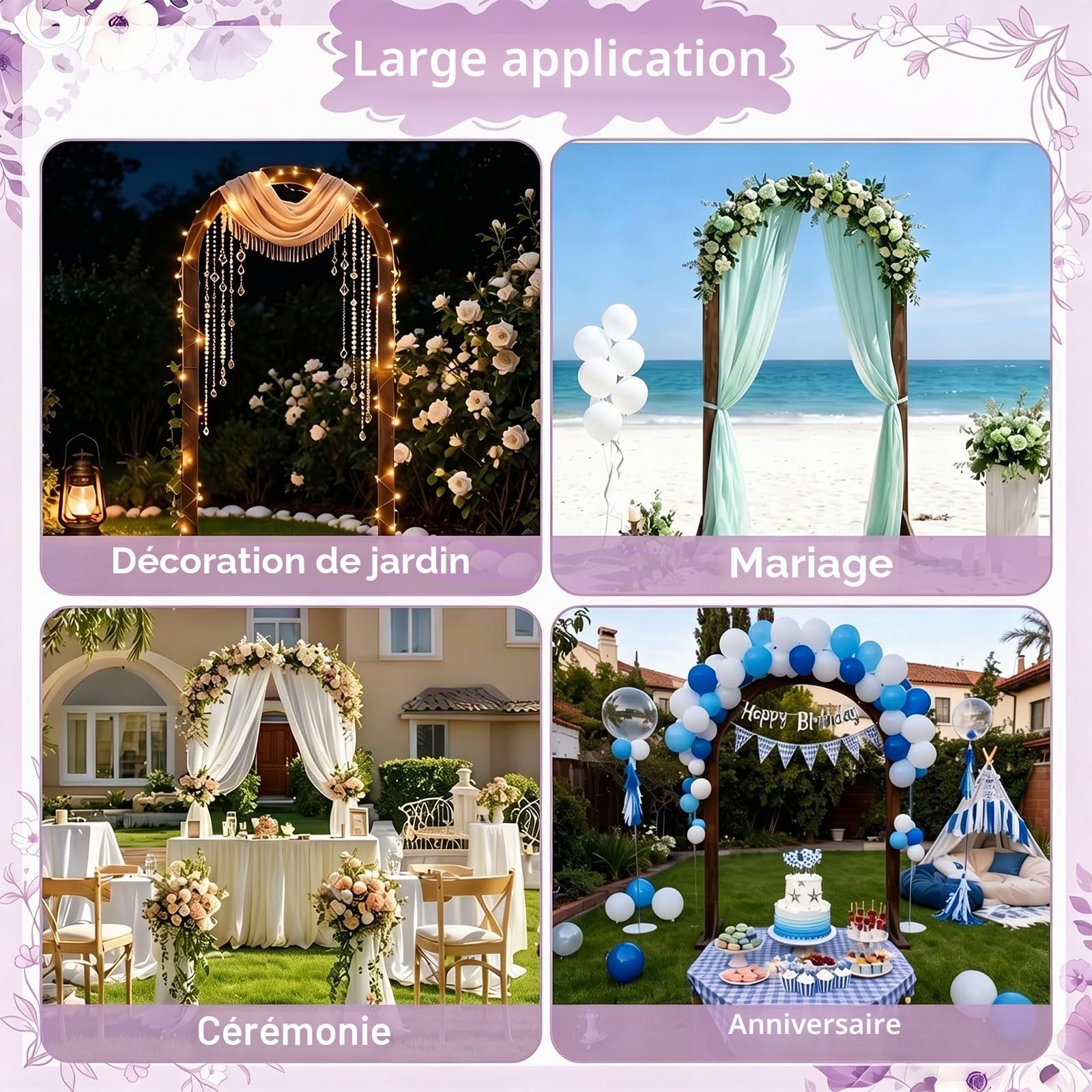 PlusFive Arche de mariage en bois de 2,1 m - Grand support de fond pour arche de ballons - Arche de mariage en bois - Arche de mariage - Arche de mariage - Pour mariage, demande en mariage