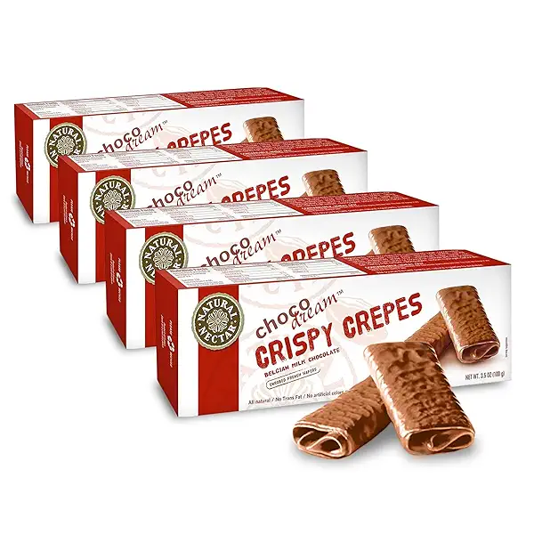 Natural Nectar Crispy Crepes Belgian Milk Chocolate – Pack of 4 (4 × 3.5 oz) | Delicate Wafer Crêpes Filled with Smooth Milk Chocolate, Elegant Snack for Coffee & Dessert 1