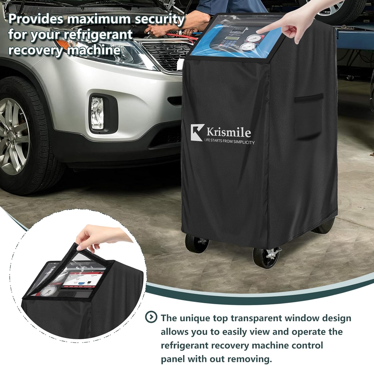 Dust Cover for Robinair A/C RRR Machine, Durable 600D Oxford Protector Cover with Plush Lining & Adjustable PVC Window, Compatible with Robinair AC1234-6, 34788NI, 34788NI-H, 34988NI (Black)