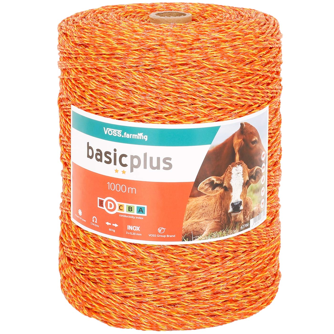 VOSS.farming Filo per recinzioni elettriche, Lunghezza 1000 m, con Fili in acciao Inox 3 x 0,20, Colore Arancione/Giallo