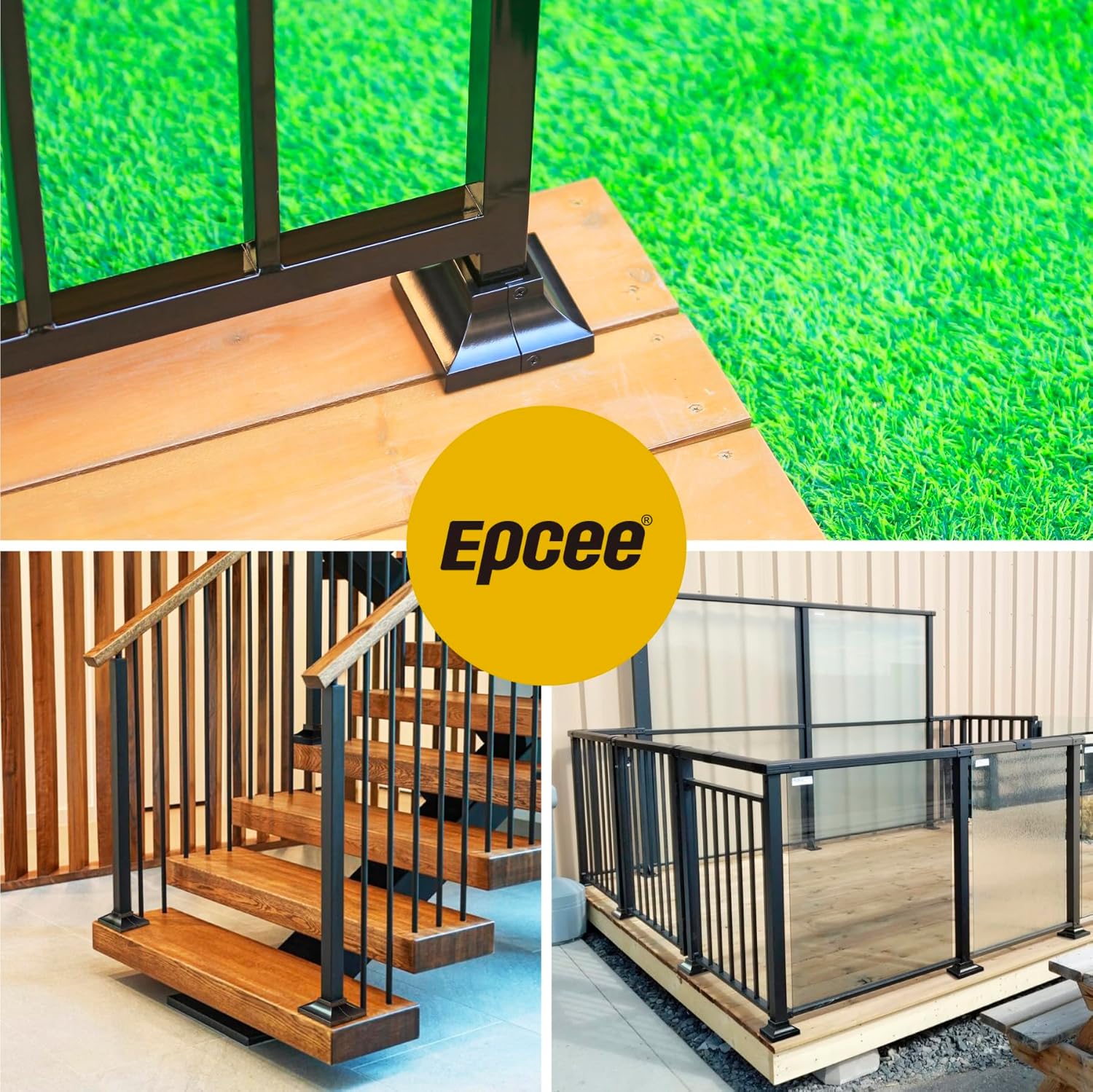 8pcs 1.25" Aluminum Deck Post Base Cover, Skirt, Handrail, Stair, Porch, Railing Base Brackets Covers (Black)