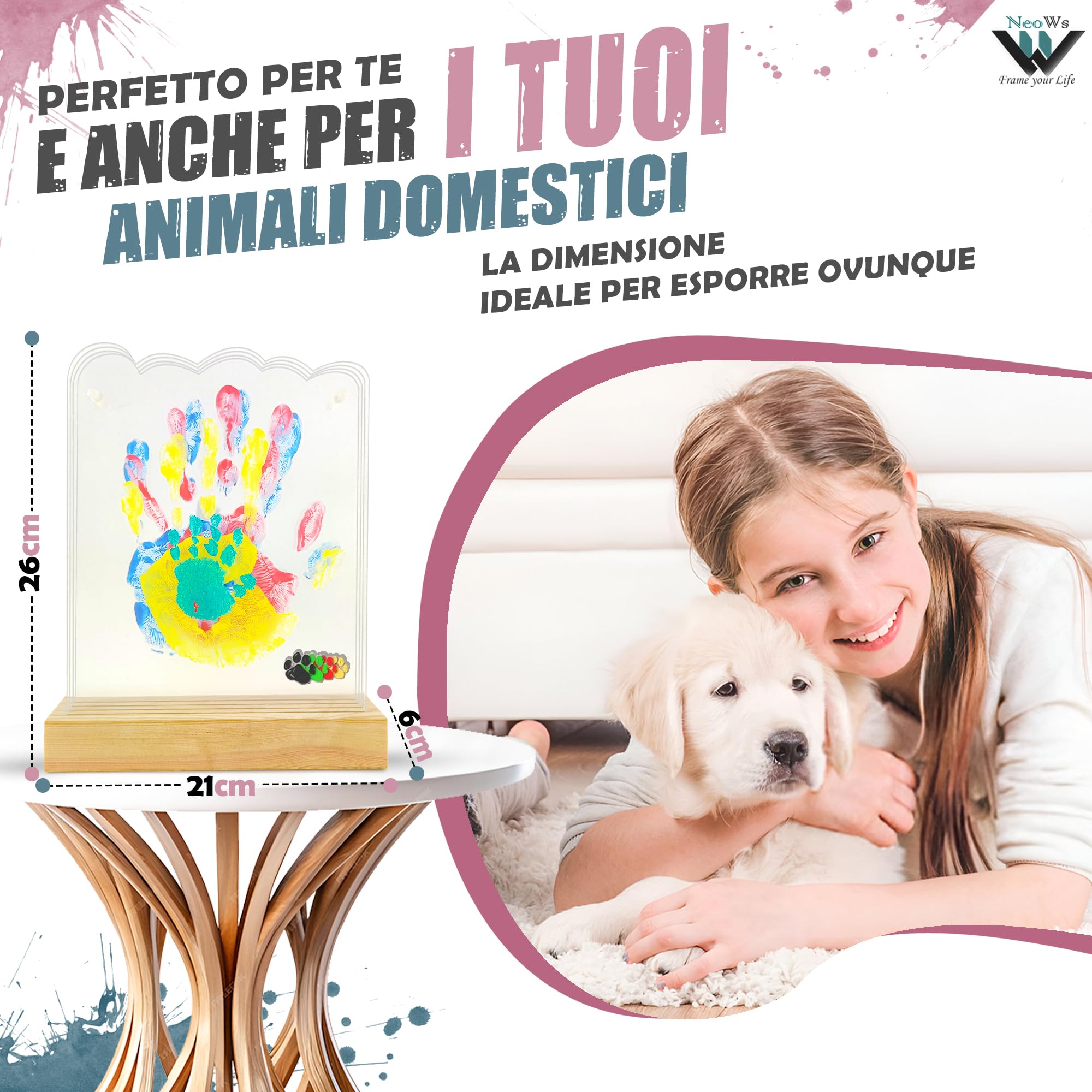 Kit Impronte Mani Famiglia | Base Legno Con Nuvole Acriliche | Regalo Personalizzato Per 4 Persone - Foto 6