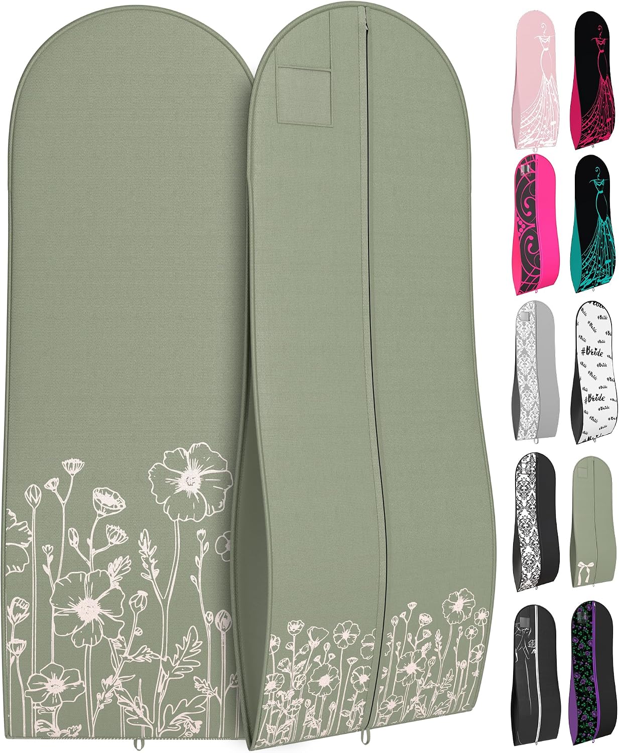 Women’s Dress & Gown Garment Bag - 72”x24” Prom Bags (Wilflower Sage Green)