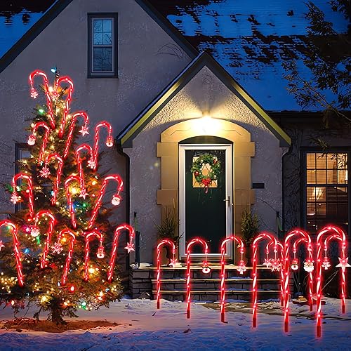 Miniatura 5 de Decoraciones de Navidad de 28.5 pulgadas, luces de bastón de caramelo para exteriores, paquete de 12 96 LED rojos brillantes, luces solares de