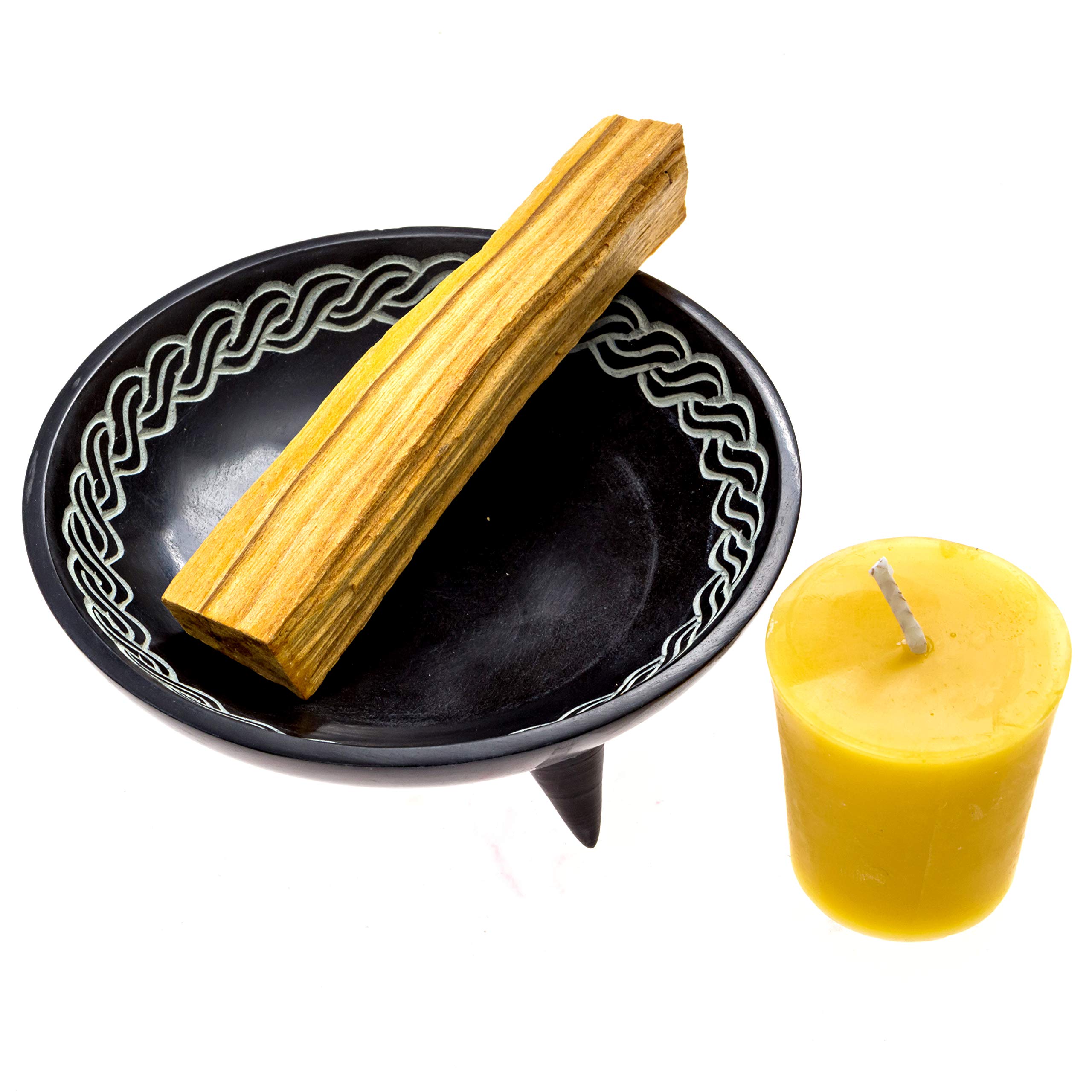 Palo Santo Smudge Kit with Soapstone Incense Holder and Beeswax Votive Candle - Incense Kit for Spiritual Cleansing, Home Fragrance, Witchcraft Supplies, Spiritual Gifts