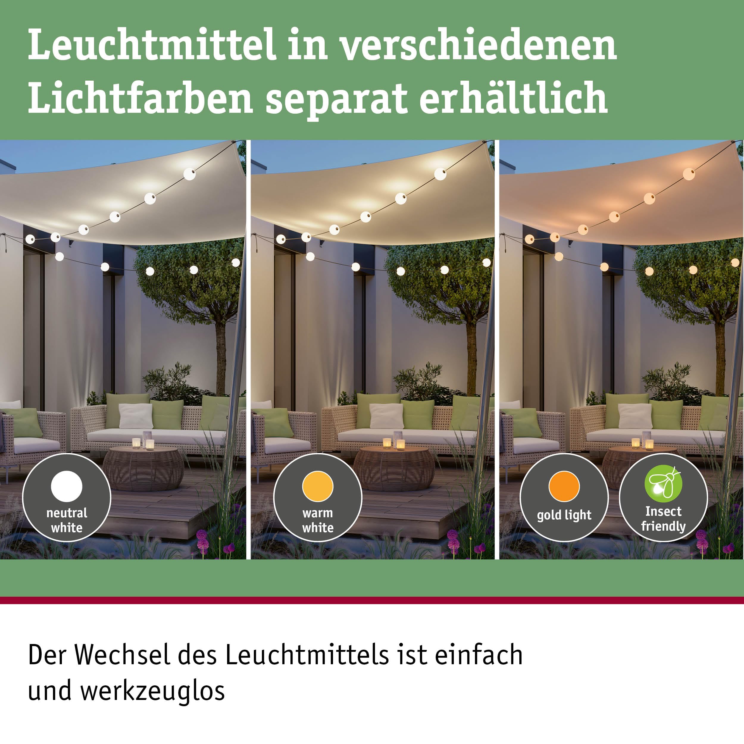 Paulmann 94910 Plug & Shine LED Lichterkette Naima Basisset IP67 3000K 6x1W 5,88m Schwarz