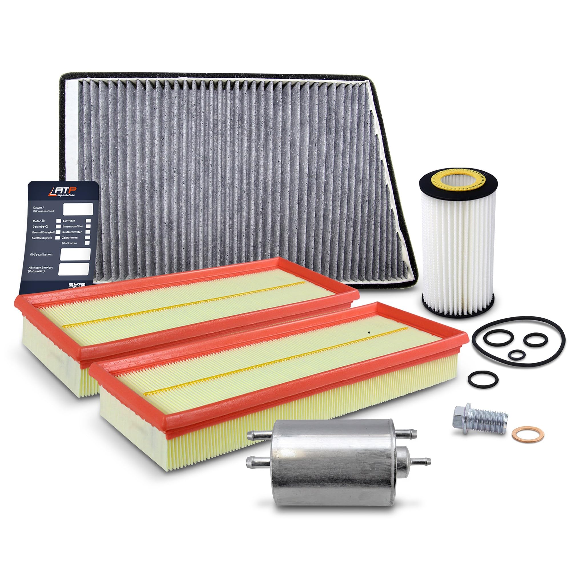 BESTPRICE Paquete de inspección juego de filtros con 1x filtro de aceite, 1x filtro de combustible, 1x filtro de habitáculo con carbón activado, 2x filtro de aire, 1x tapón de drenaje de aceite