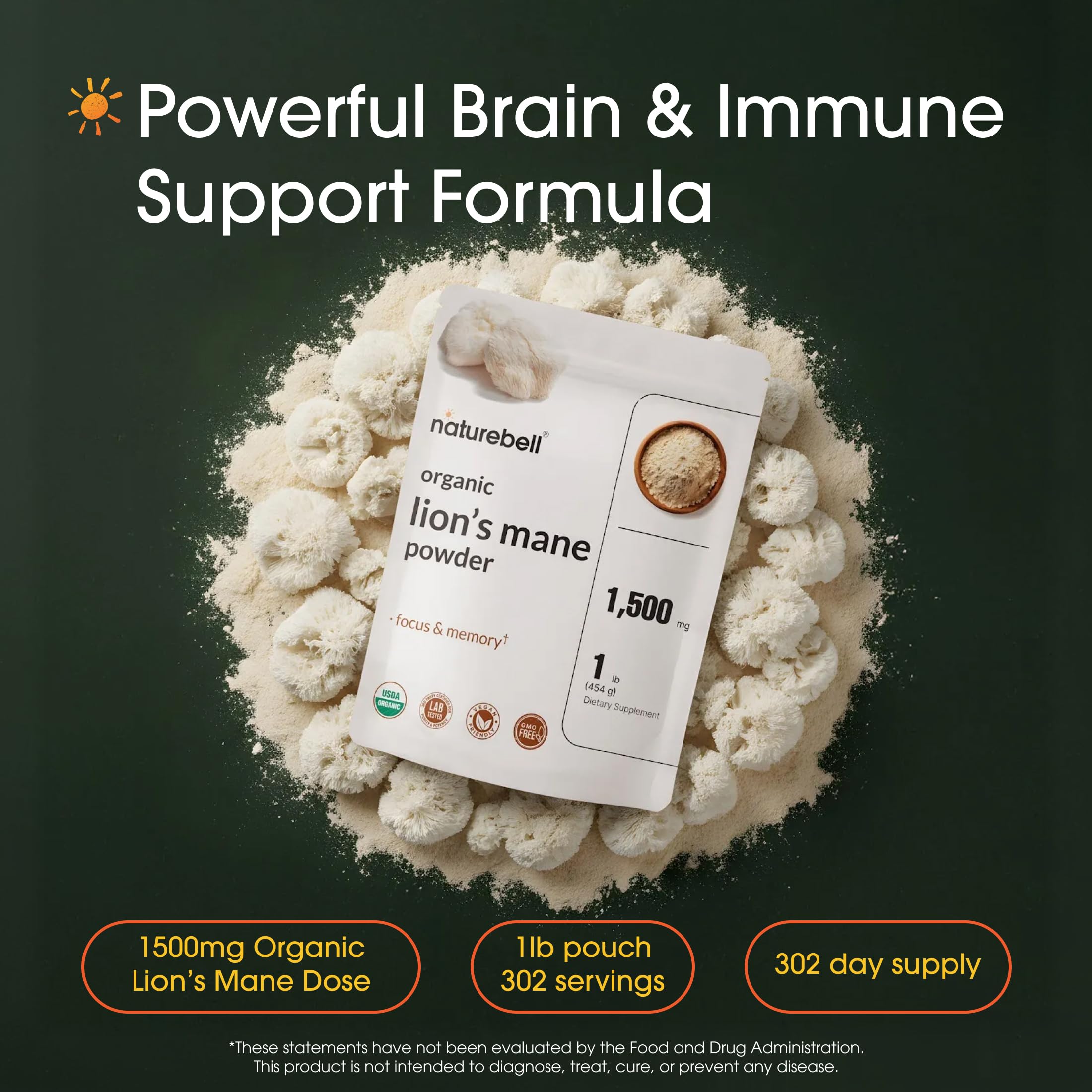 NatureBell Organic Lion's Mane Powder 1,500mg, 1 lb — Amazon image 2