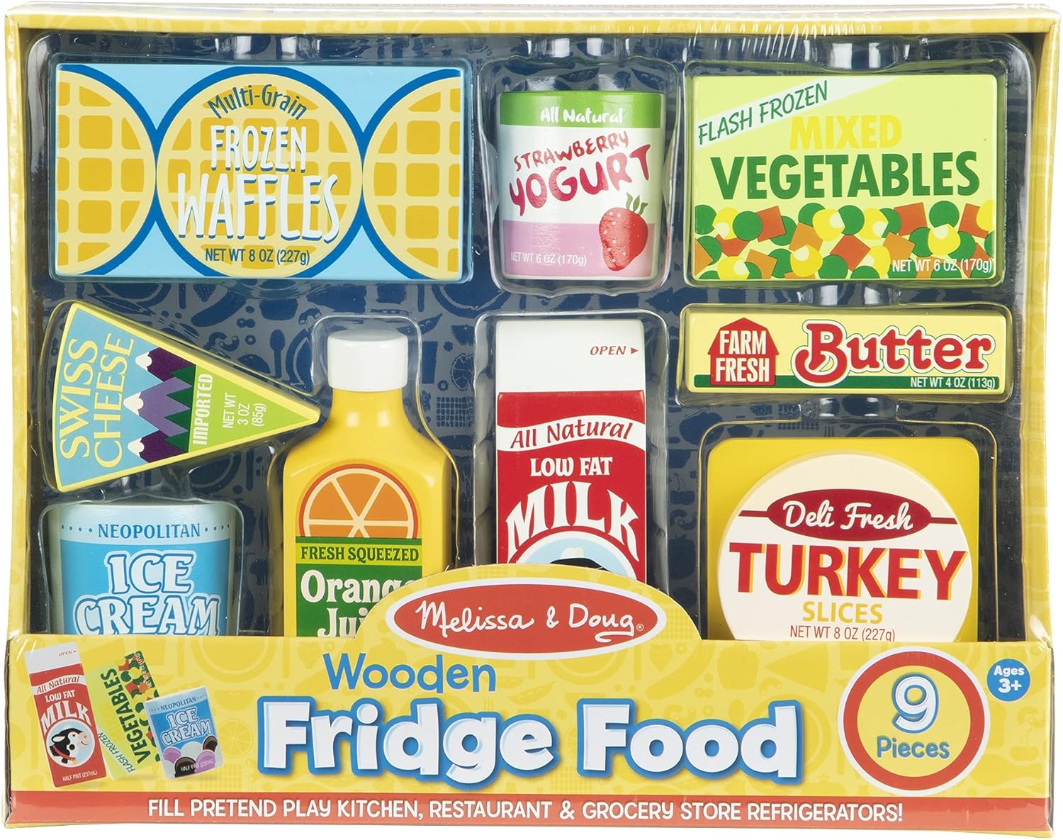 Melissa & Doug Fridge Food Wooden Play Food Set (9 pcs) Pretend Play