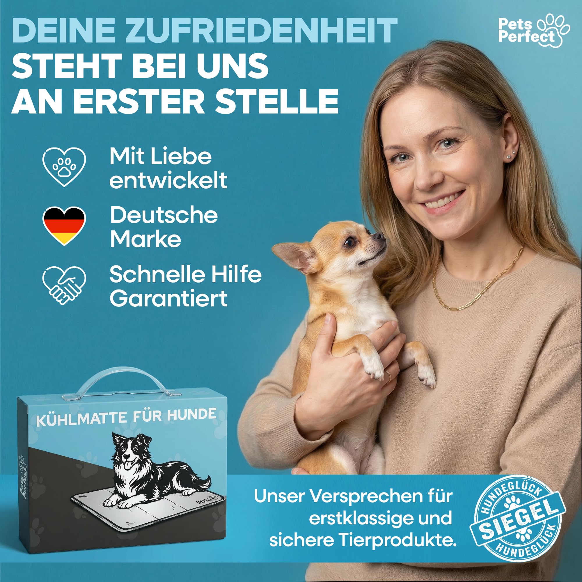 Kühlmatte für Hunde selbstkühlend - Hunde Kühlmatte mit 100% ungiftigem ThermoSchutz Gel - Kühlmatte Hund Selbstkühlend für alle Größen - Faltbare Dog Cooling mat und kühlmatte Katzen