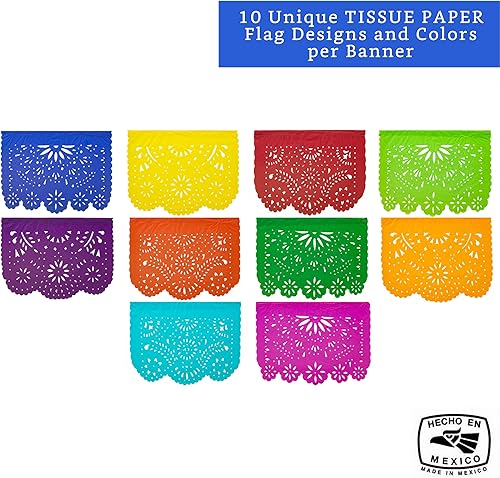 Miniatura 3 de Mexican Party Banners (5 Pack - 10 TISSUE PAPER Flag Designs per banner) + Mexican Piñata (Large 32 Inches) - Papel Picado Banner - Large Pinata