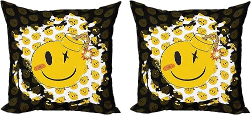 Ambesonne Emoji - Juego de 2 fundas de cojín con diseño divertido guiñando un personaje loco en caras de aspecto enojado, decoración de impresión disponible en Yaxa El Salvador