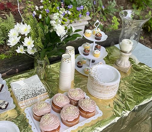 Miniatura 5 de 50 platos de papel blanco y dorado de 7 pulgadas, platos de postre, platos desechables de Año Nuevo, 50 aniversario, Acción de Gracias, Navidad y