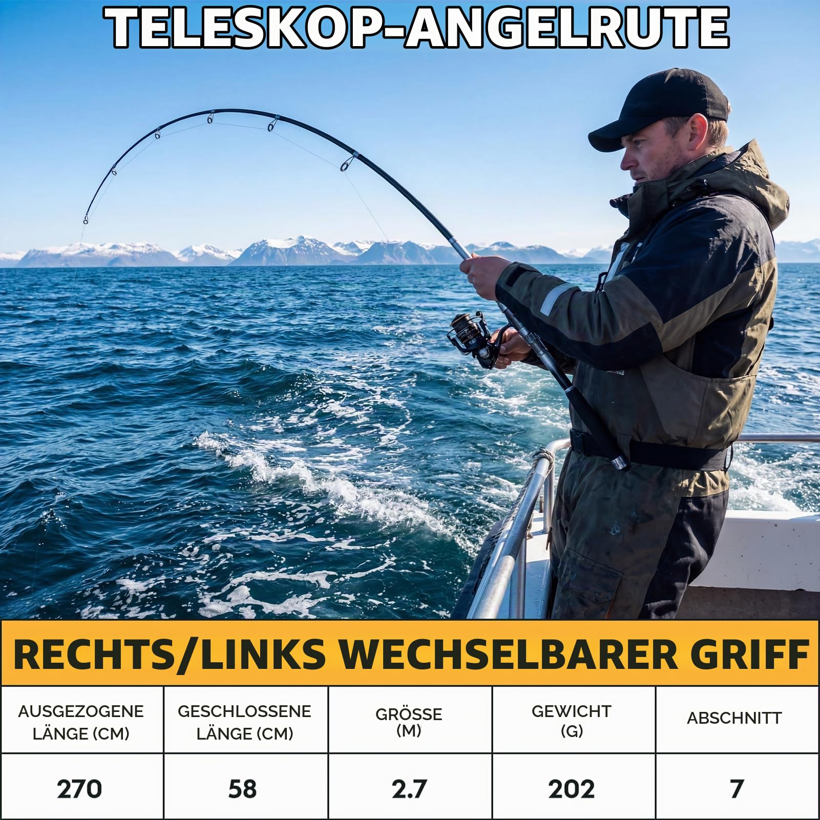 2.7M Angelrute Set Komplett Glasfaser Angelruten Teleskoprute und Spule Combo Kit mit Angelschnur Angelköder Set und Tragetasche, Geschenk Erwachsene für Salzwasser Süßwasse Fishing