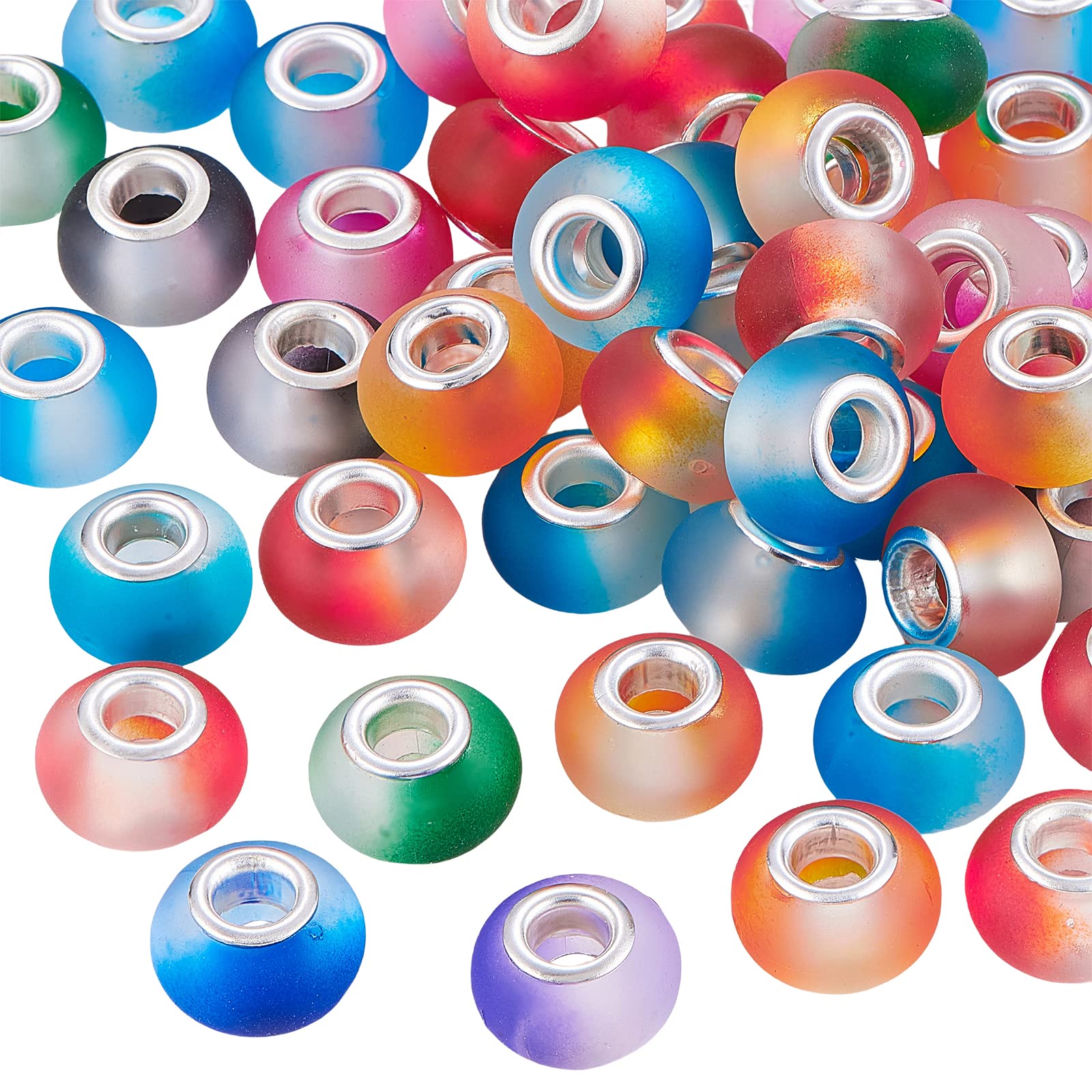 UR URLIFEHALL 100 Pcs Mixed Colour Resin European Beads Large Hole Beads for European Charm Bracelet Necklace Jewellery Making