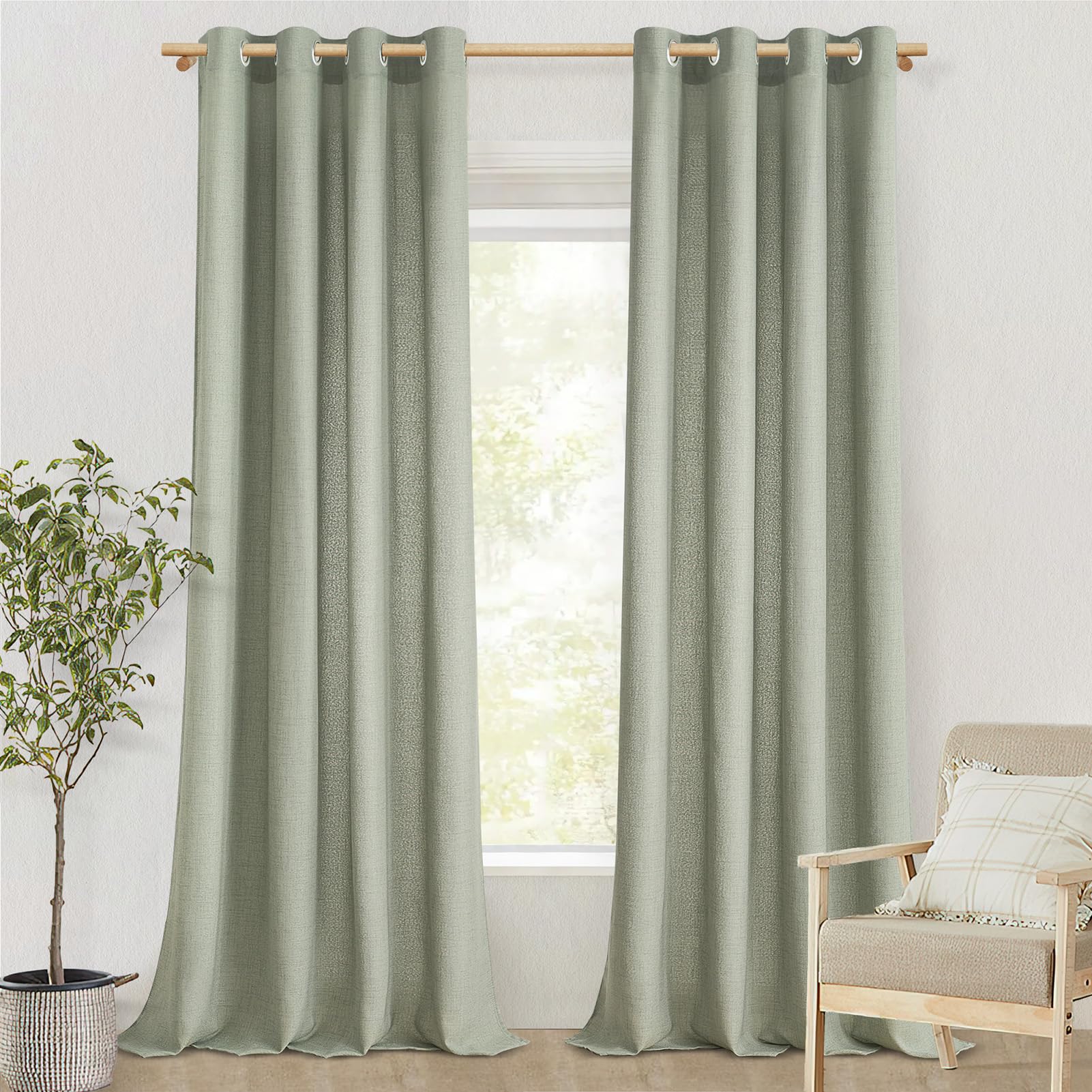 MRTREES Tenda Verde Salvia Semitrasparente da Interno Elegante Tende Soggiorno Moderne 2 Pezzi, 140x300 CM, Tende Salotto per Casa Camera da Letto Cameretta Soggiorno Finestre con Occhielli