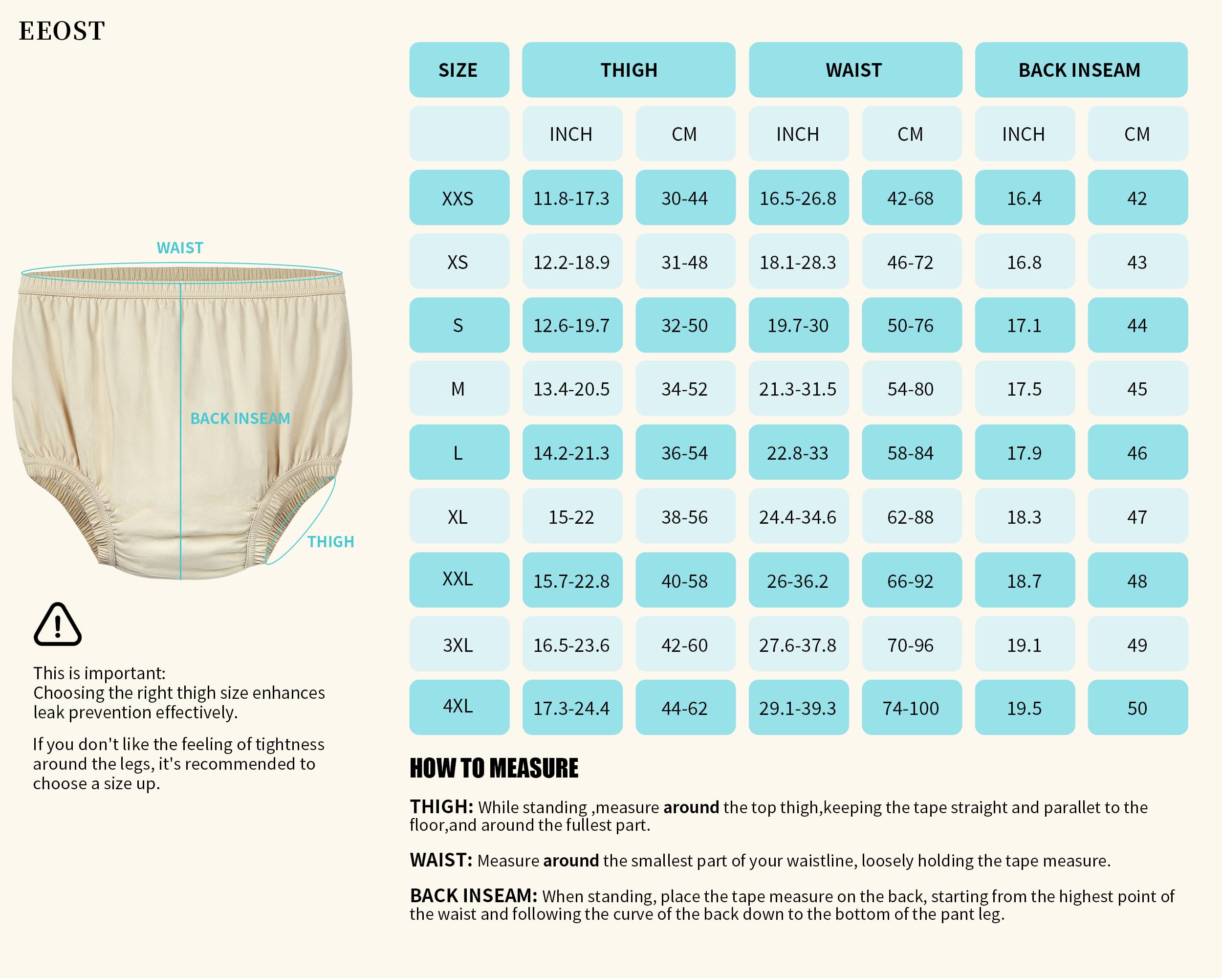 Adult Diaper Cover Silent Waterproof Plastic Rubber Pants for Incontinence Leak Protection with Light Absorbent Layer (Beige, 4XL)