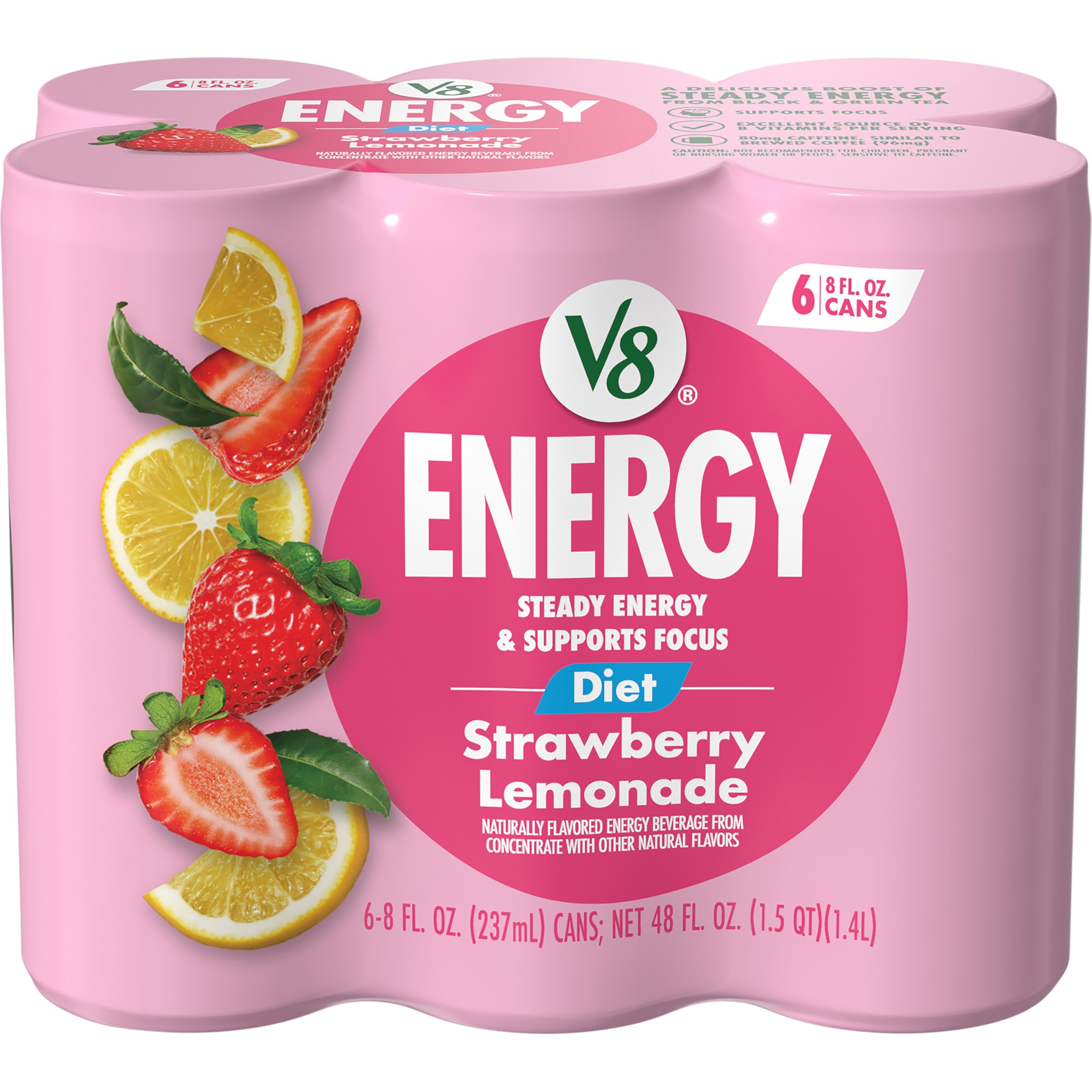 Energy Diet Strawberry Lemonade Juice Energy Drink, 8 fl oz Can (6 Pack)