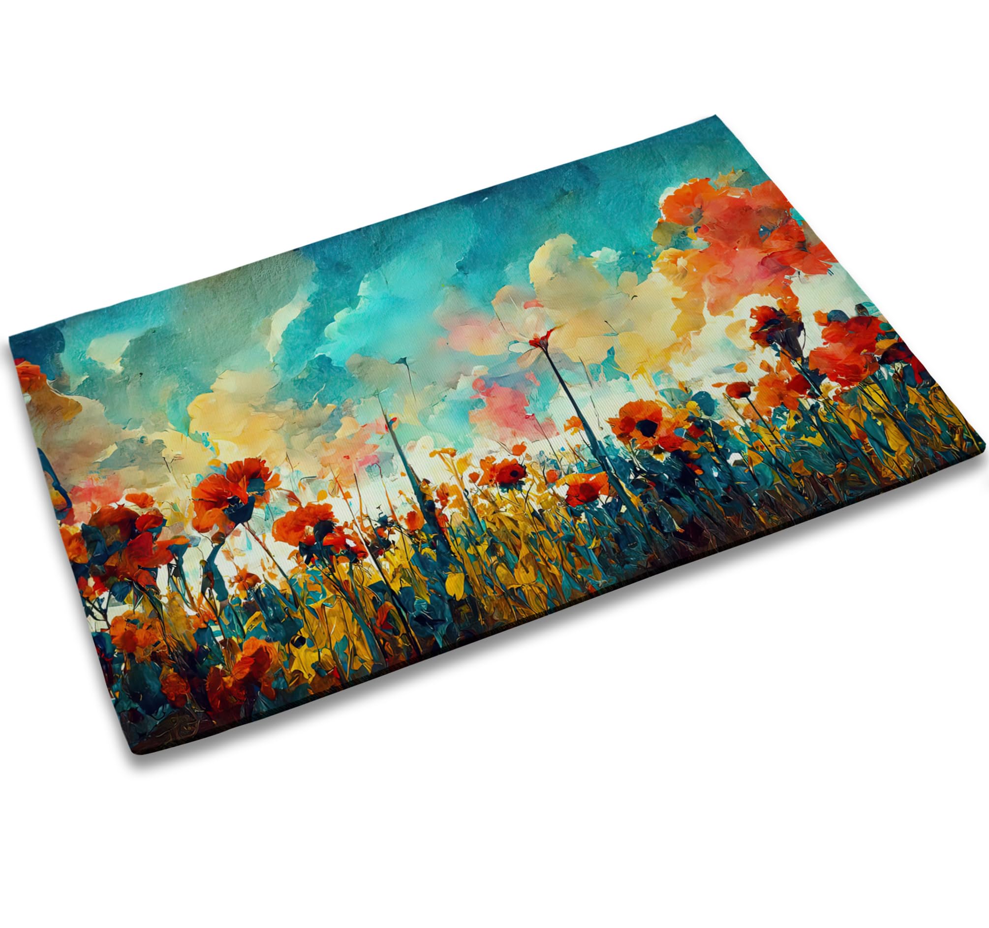 TUBAMQ Abstract Poppy Flowers Door Mat 17x30 Inch, Watercolor Flowers Welcome Mats Home Decor Farmhouse Doormats,Decorations for Front Door,Indoor,