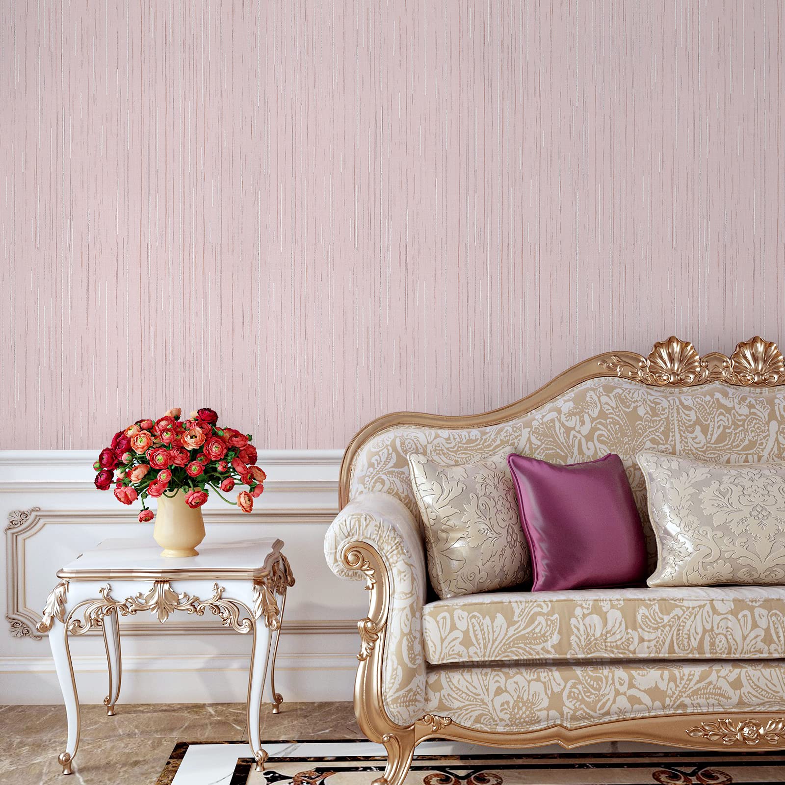 VaryPaper Peel and Stick Pink Faux Grasscloth Wallpaper 40cmx200cm Textured Fabric Contact Paper Lining Paper for Wall Sticky Back Plastic Pink Wallpaper for Living Room Bedroom Furniture Wrap - Image 2