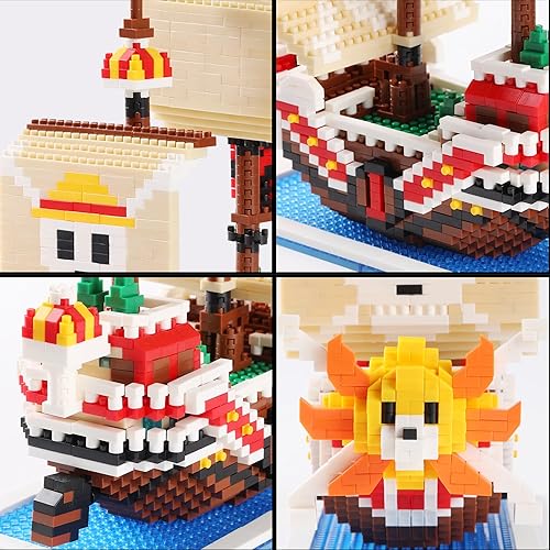 Miniatura 3 de MACTANO Anime - Juego de construcción de barco pirata Luffy Thousand Sunny de 1 pieza, modelo de mini bloque de barco pirata, juguete para niños y