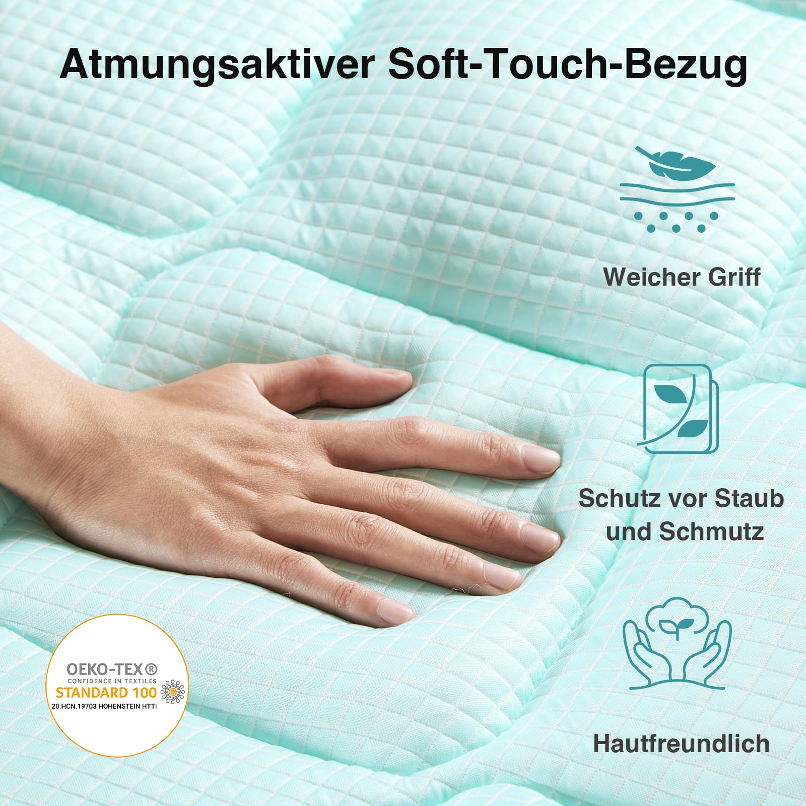 Novilla Cooling Matratzenauflage 140x200cm, Gewebe mit Kühlfaktor, Atmungsaktiv und Hautfreundliches, Dreilagiges Air-Layer-Gewebe, 3 cm Stützende Faserpolsterung, 30 cm Elastische Kante, Oeko-TEX