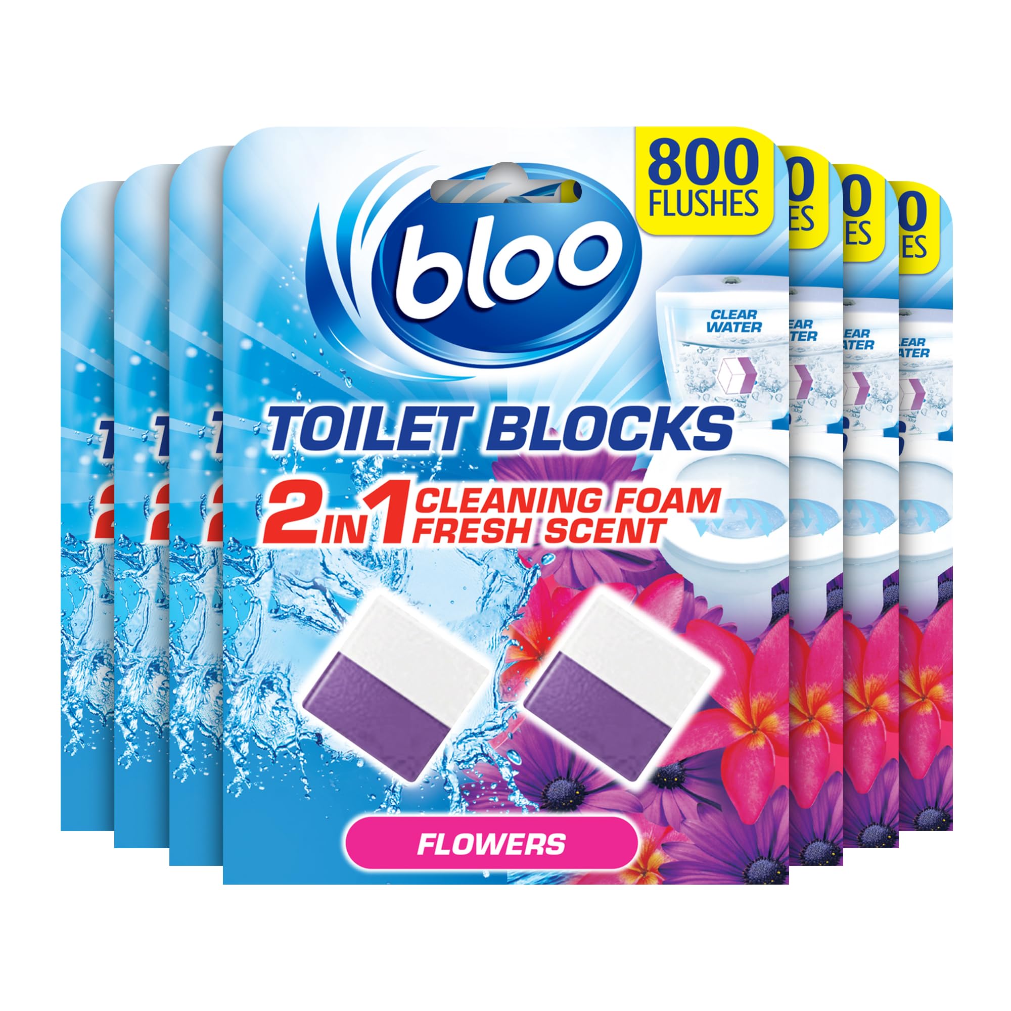 New Bloo Toilet Blocks, Pack of 2 x 7, Limescale Remover Cistern, Cleaner with Cleaning and Foaming Action, Fresheners – Fresh Flowers
