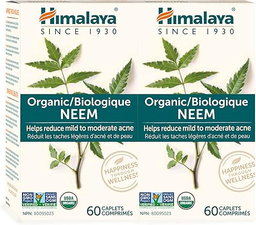 Himalaya Organic Neem Alivio del acné suave para una piel clara suave y radiante 600 mg 60 cápsulas suministro de 4 meses 2 unidades
