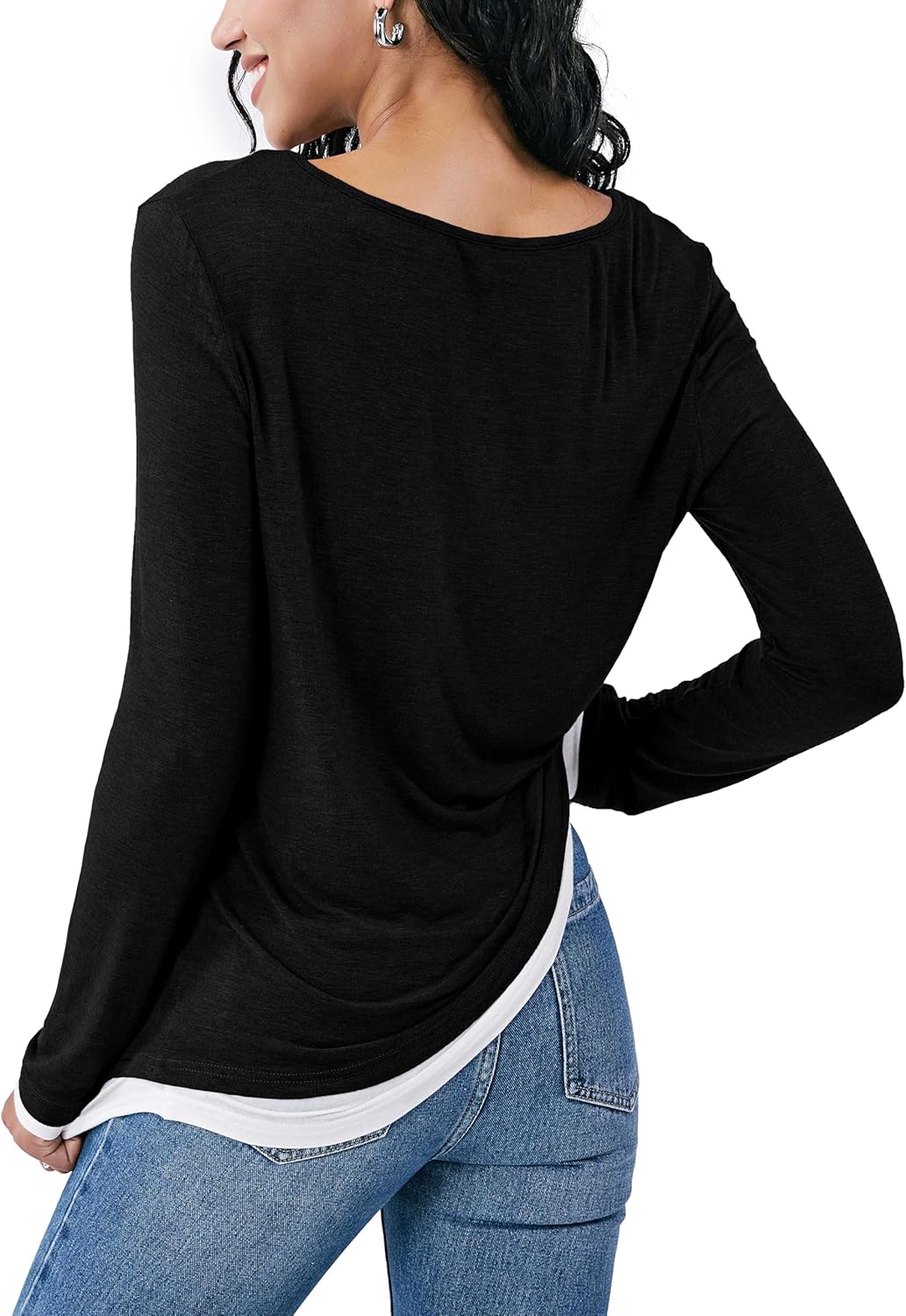 Long Sleeve Shirts for Women Casual, Basic Tees for Women Loose Fit, Lightweight Tunic Tops to Wear with Leggings - Image 2