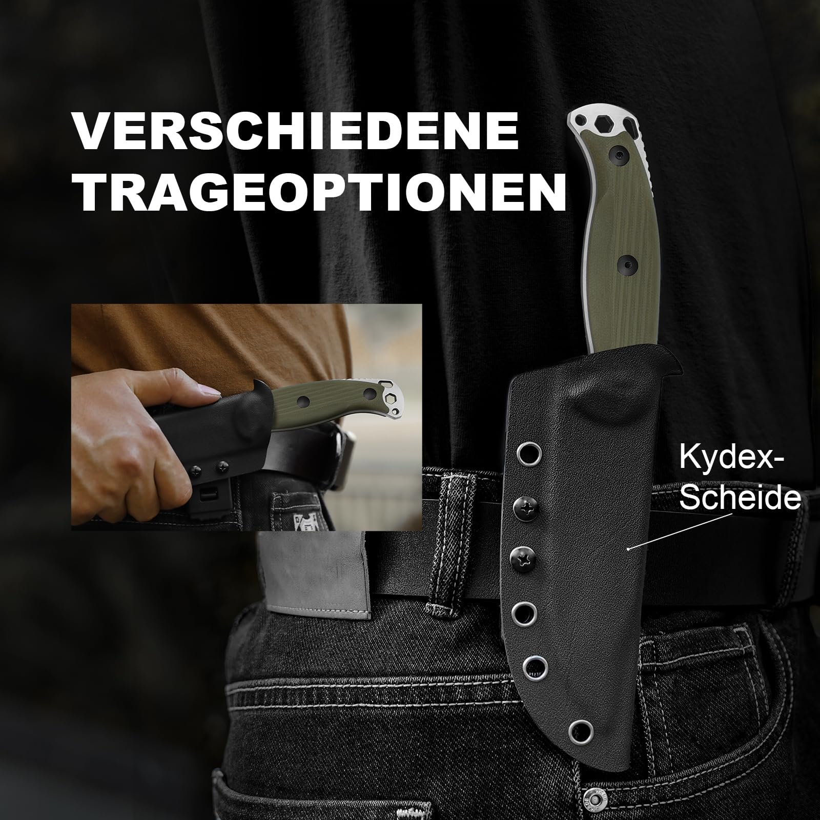 Kizer Ursa Major Survival Outdoor Messer mit Feststehende Klinge, 1082A2 | 11cm Clip Point AEB-L Klinge mit Ergonomischem Olivgrün G10 Griff, Bushcraft Messer mit Scheide & Hexagon Loch für Camping