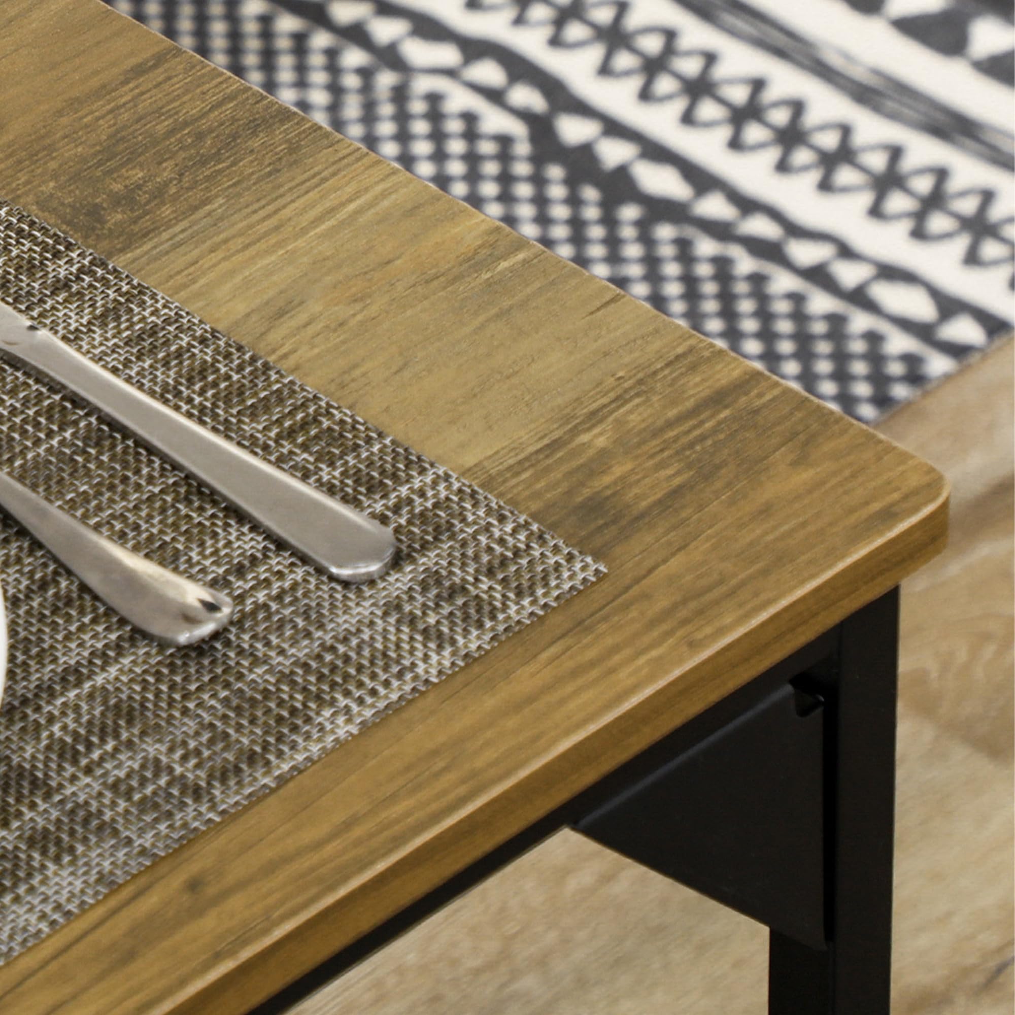 HOMCOM Ensemble Table à Manger et 2 Bancs Acier 120x70x75 cm Banc 100x30x45 cm 4 Personnes Cuisine Salle à Manger Naturel Noir