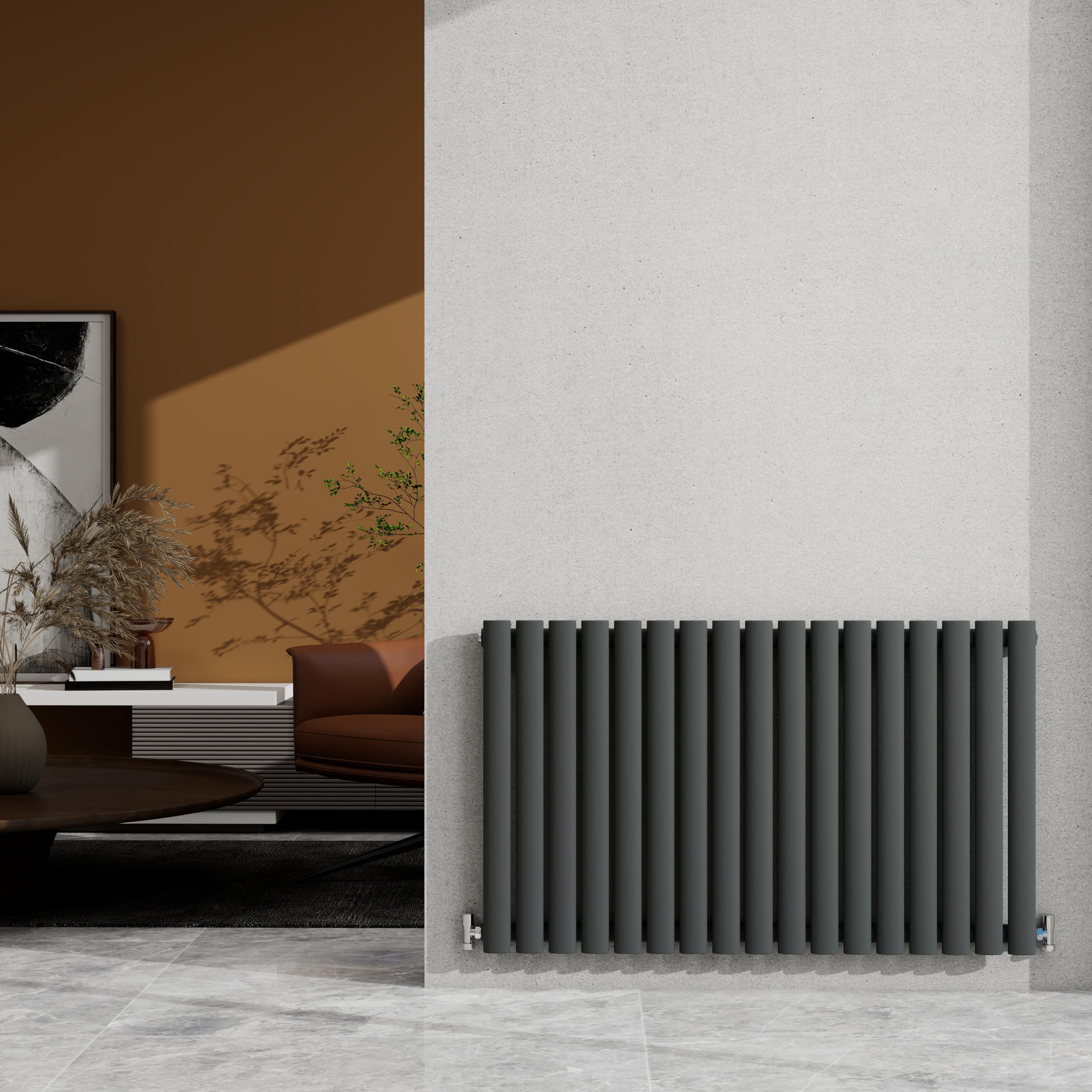600×1003mm Anthracite Single Oval Column Radiator Horizontal 2633 BTU