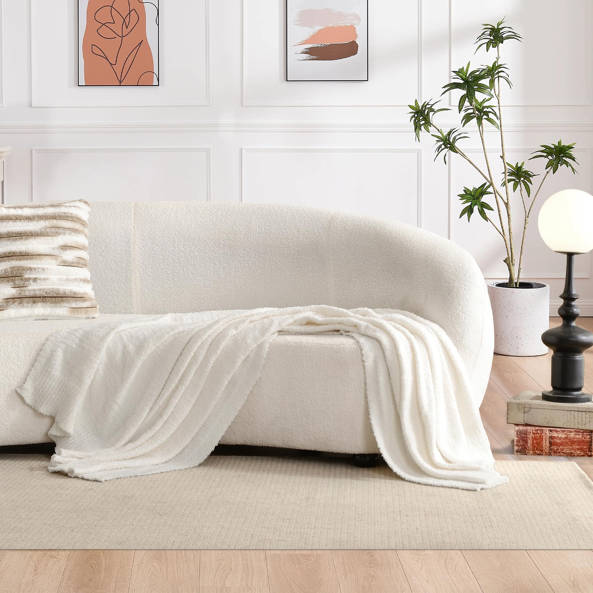 Super Soft Knit Throw Blanket – Lightweight Fluffy Blanket For Couch, Bed, 50x60 Inches, Cream