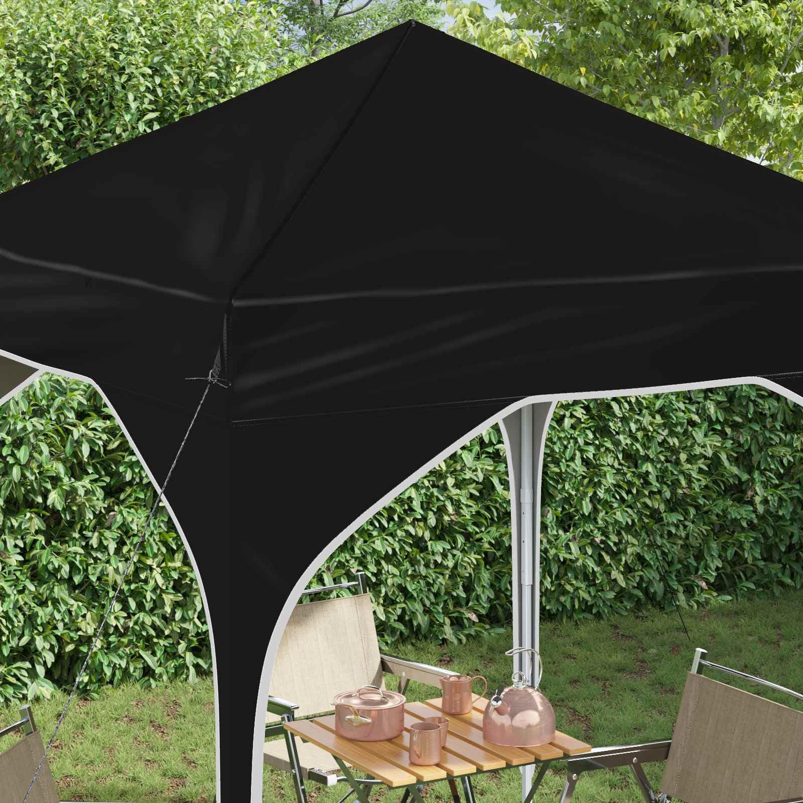 Namiot imprezowy Pop-up 194 x 194 x 245 cm, czarny, 210D Oxford, ze srebrną powłoką, torba do przenoszenia, regulacja wysokości, do pawilonu ogrodowego, tarasu, festiwalu, ochrona przed