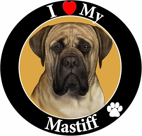 E&S Pets Imán para automóvil con texto en inglés "I Love My Mastiff" con fotografía de mastín de aspecto realista en el centro cubierto de brillo UV