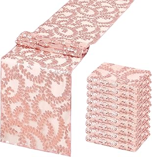 Rose Gold Flower Table Runners 10 Pieces 12x72 Inches Sequin Glitter Tab...
