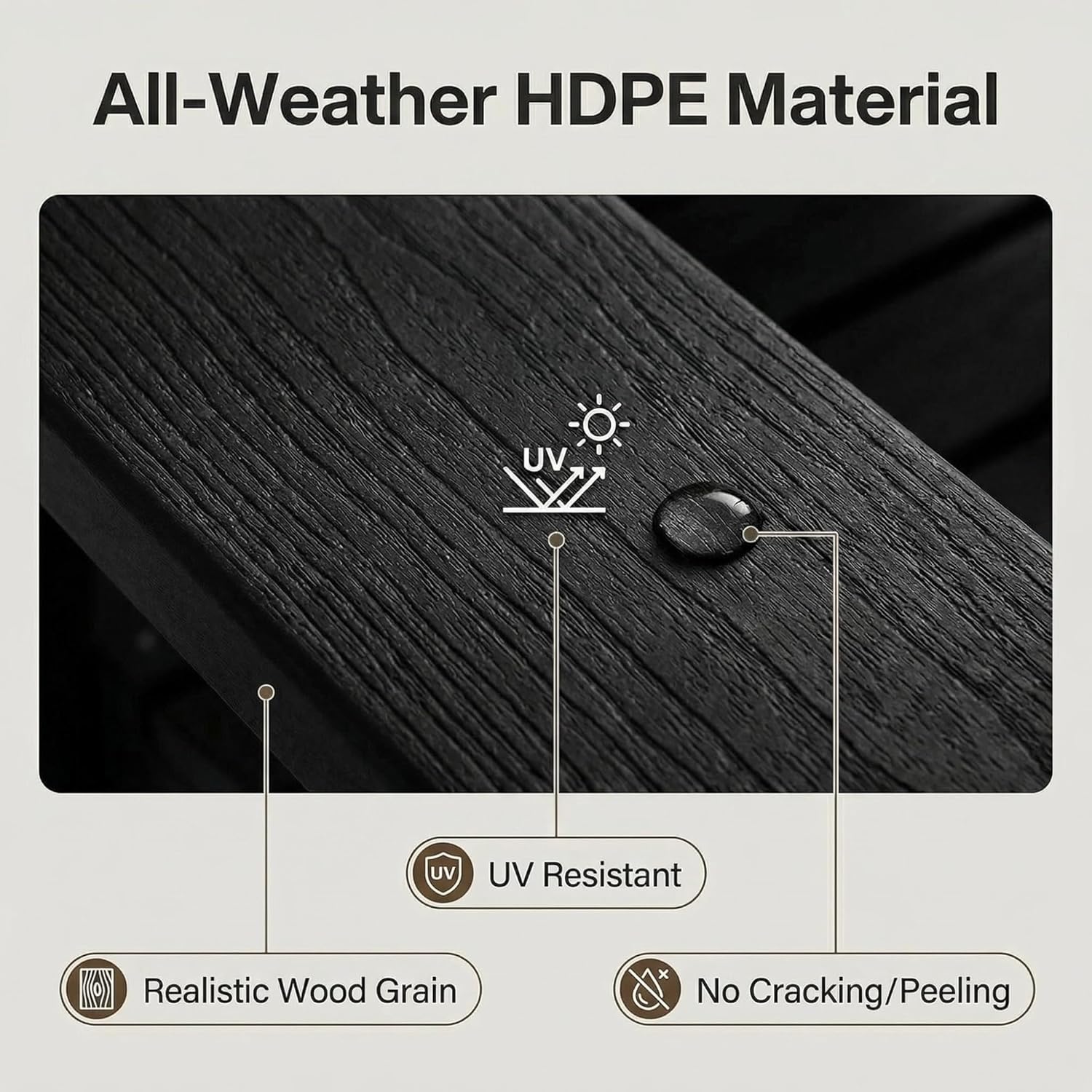 GLANC Tall Adirondack Chairs Set of 2, All Weather HDPE Bar Height Balcony Adirondack Chair with Removable Double Connecting Trays, Black Outdoor Adirondack Barstools for Deck Patio Yard Pool Lawn