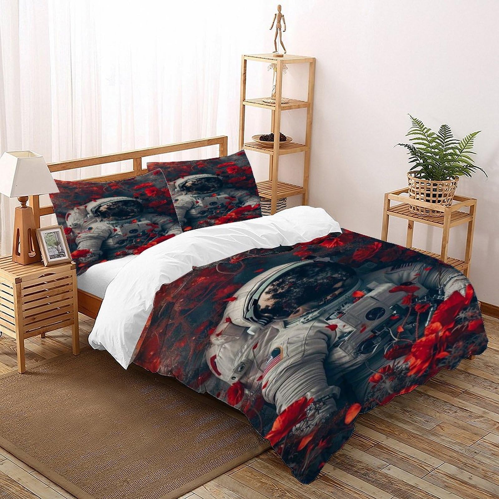 Housse de couette 3 pièces space theme parure de lit adulte enfant microfine 260x220cm