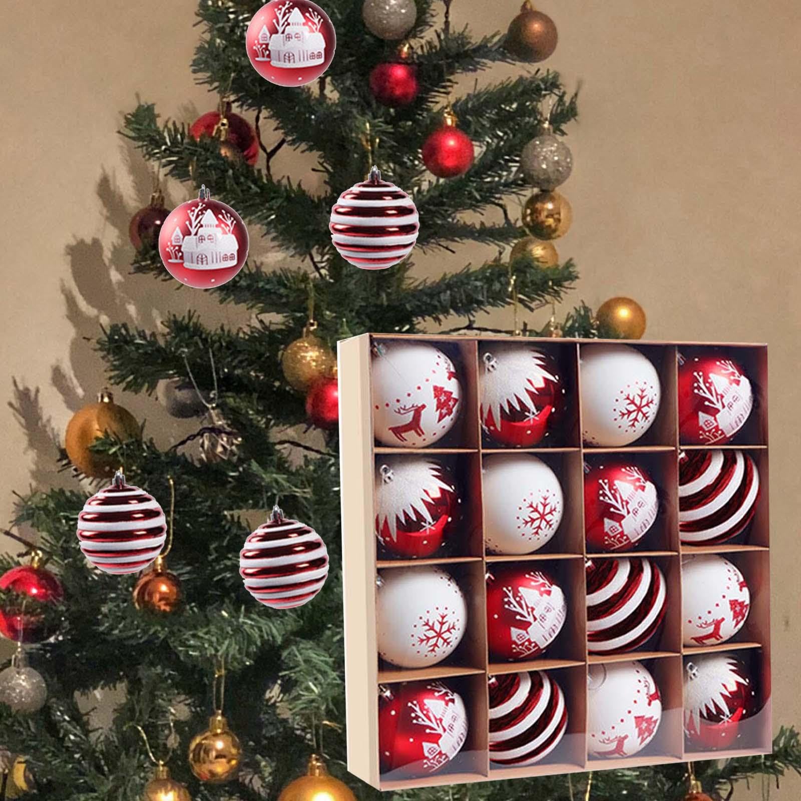 16 Weihnachtskugeln, Ornamente, Christbaumkugeln, Partyzubehör, Christbaumschmuck, für Kränze, Girlanden, Feiertage, Jubiläen, Rot und weiß
