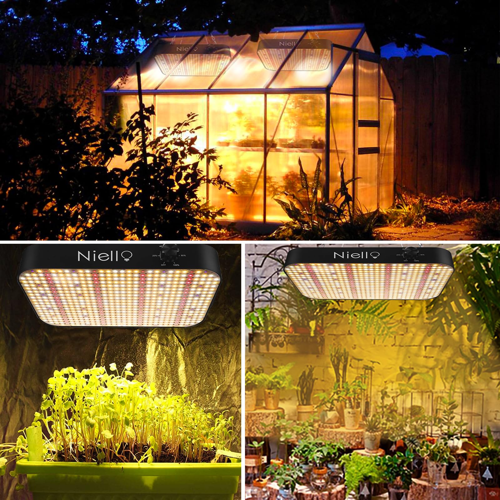 Niello Lampa LED do uprawy roślina, 600 W, z 588 diodami LED, UV i IR, pełne spektrum światła, funkcja ściemniania Daisy Chain do VEG, kwiaty.