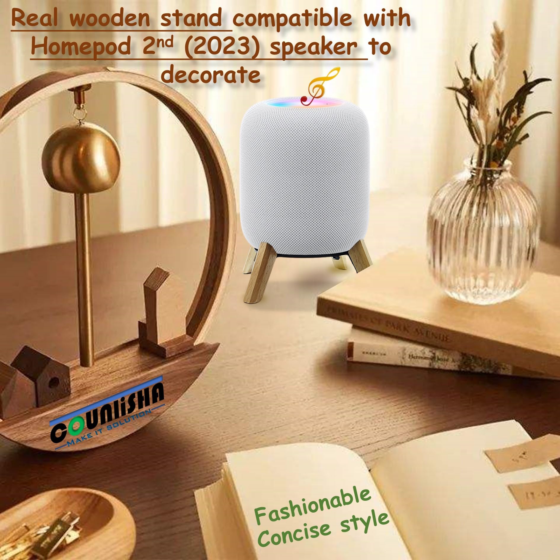 Real Wood Stand for HomePod 2nd Gen, Tripod Mount Holder White Oak