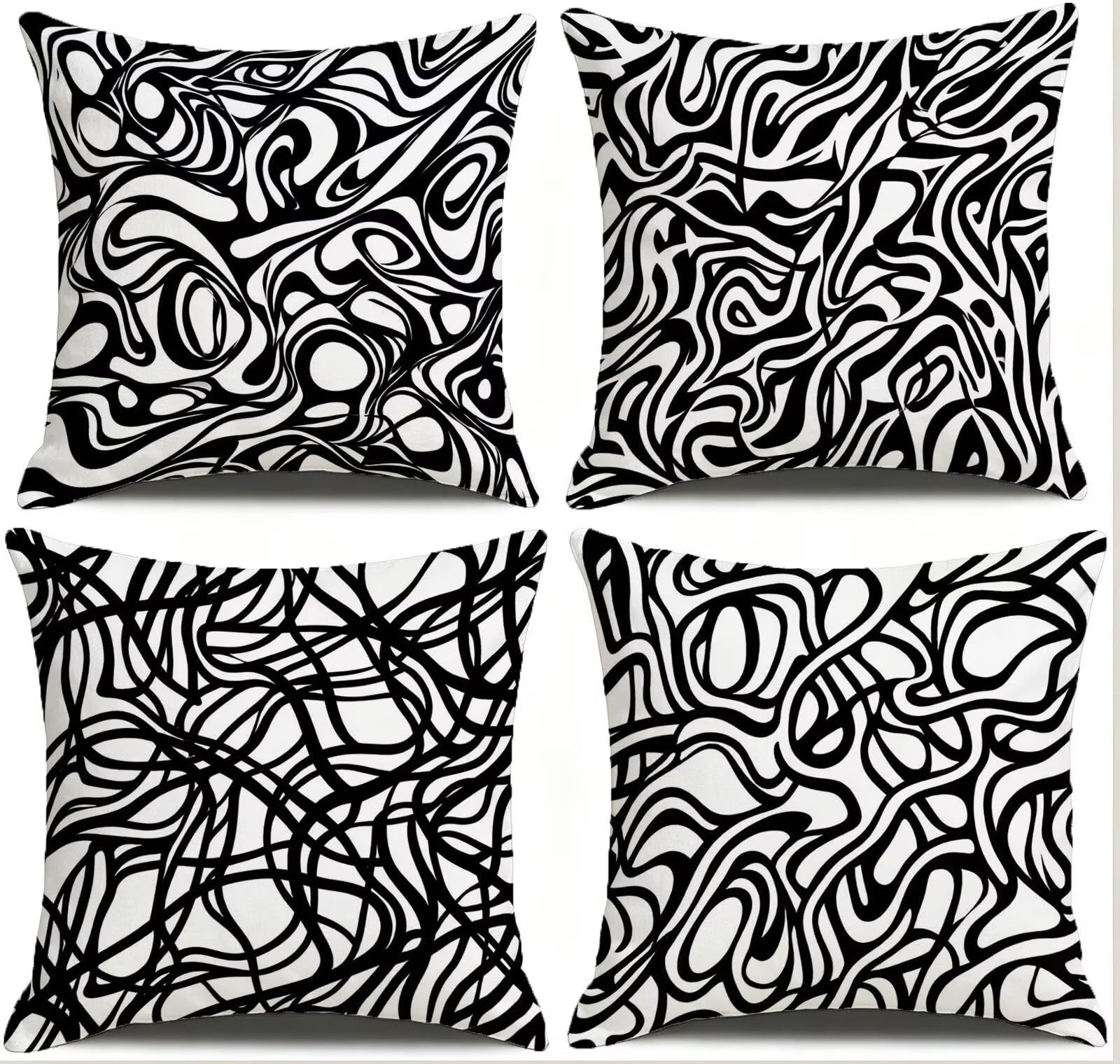 Cojines Exterior En Blanco Y Negro Funda Almohada 45x45 Juego de 4, Cod-466
