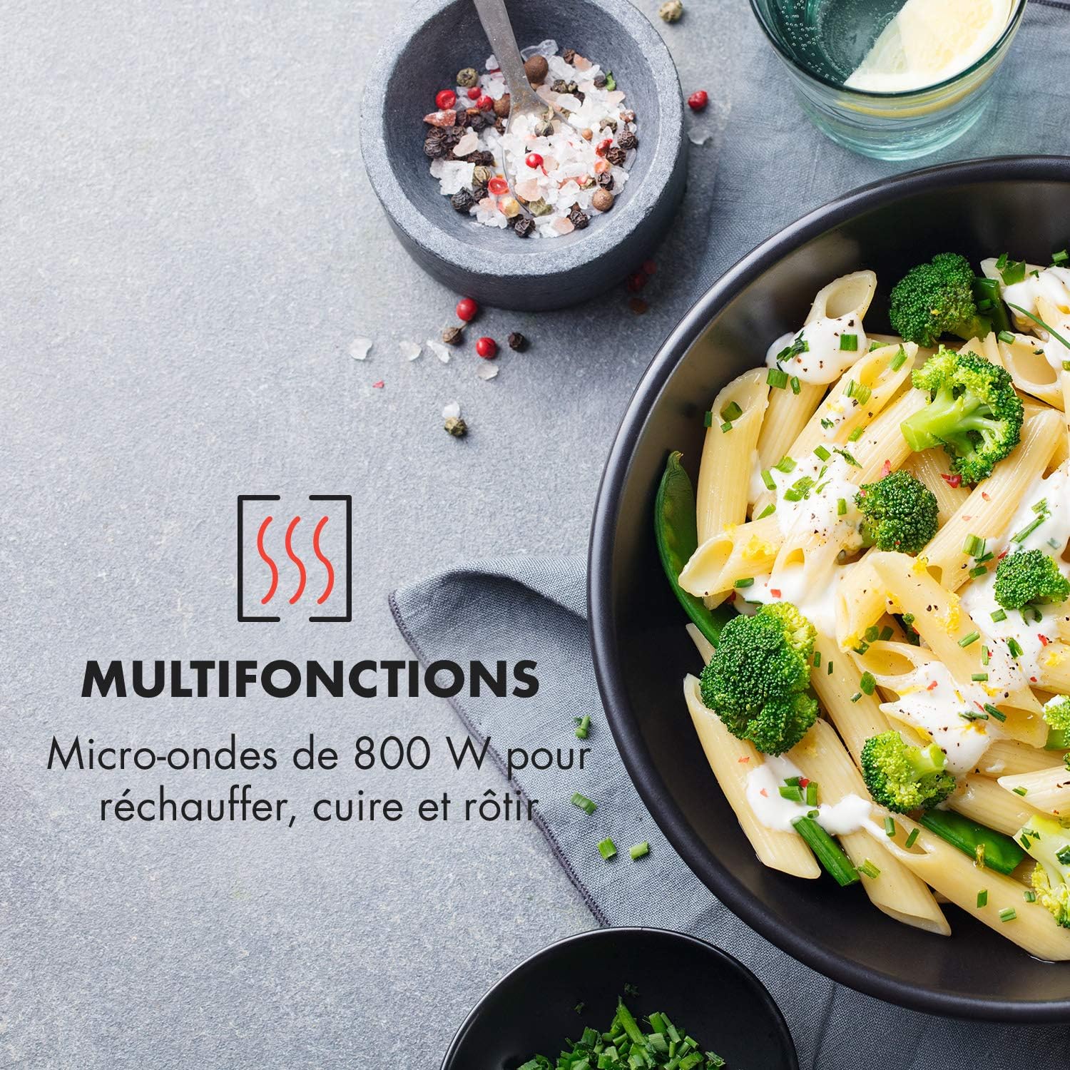 KLARSTEIN Fine Dinesty - Microonde 2in1, Forno a Microonde con Grill, Volume 23 L, Potenza Microonde 800 W, Potenza Grill 1000 W, Timer, 12 Programmi, Display LCD, Rosso