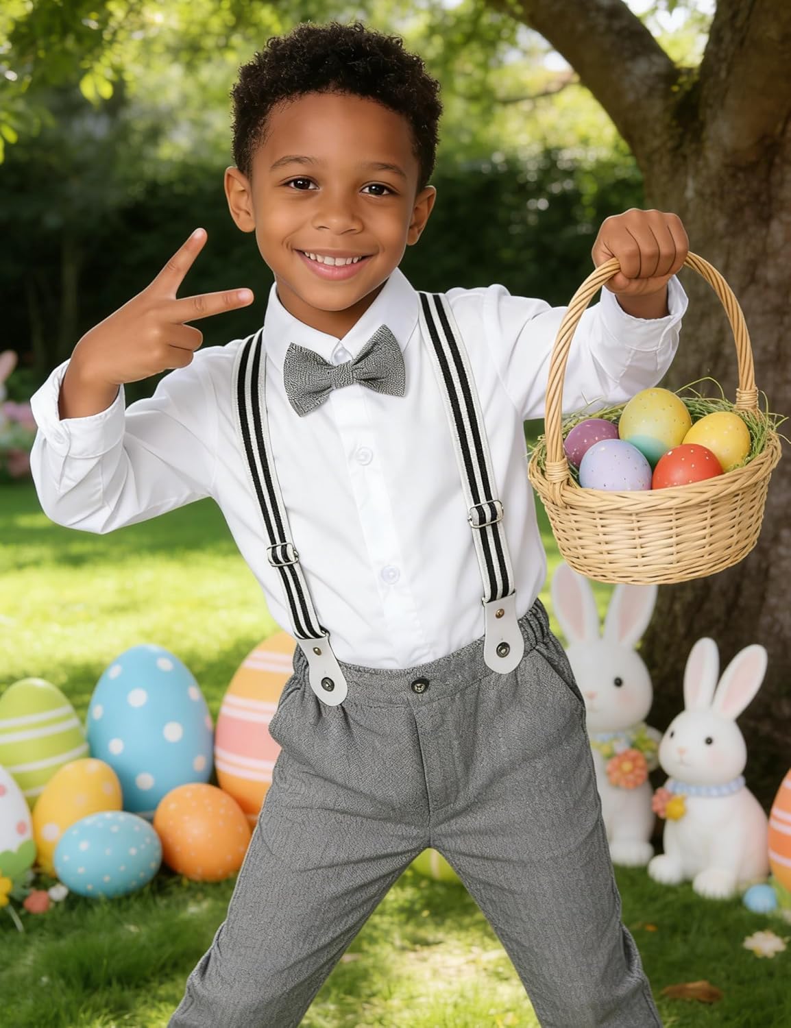 A&J DESIGN Toddler Boys Formal Clothes with Suspender Baby Wedding Outfit Kids Dress Suit Set - Image 3