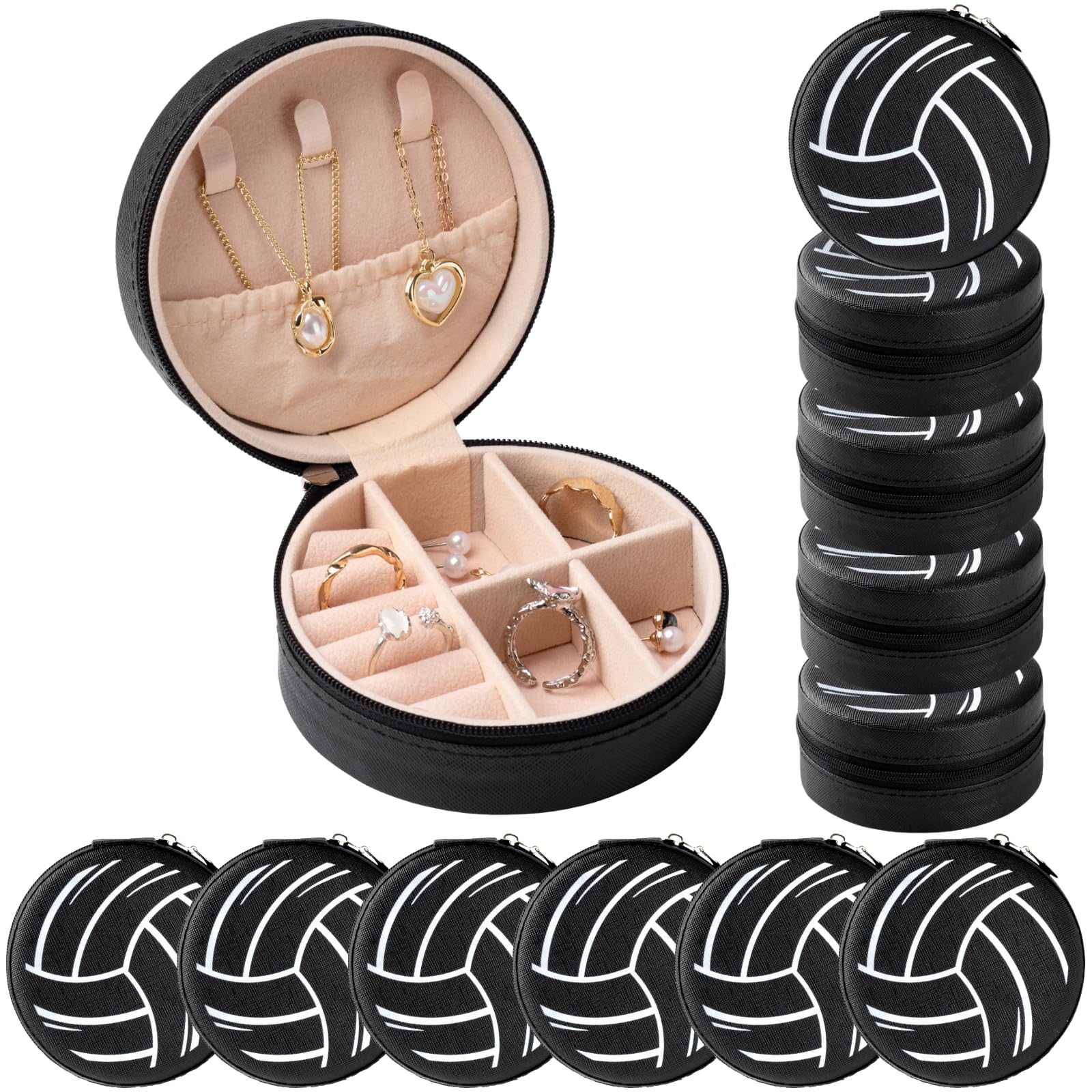 Confezione da 12 mini portagioie da viaggio a forma di pallavolo, portatili, rotondi, per Natale, squadre sportive, club, compleanni, bomboniere, regali