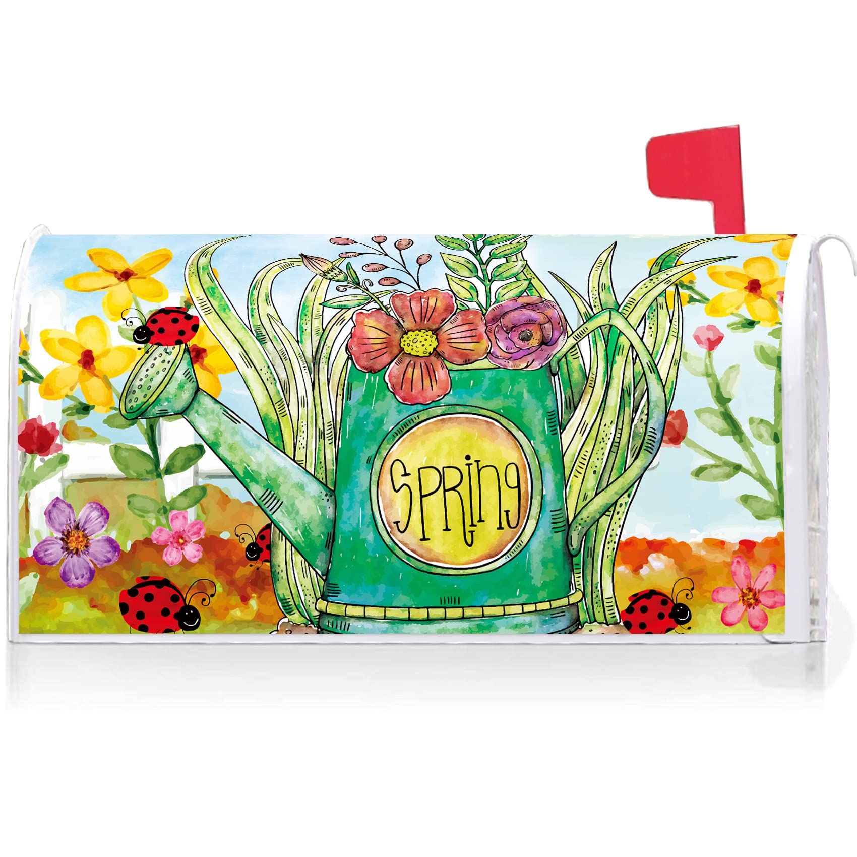 Texupday Blooms Floral Kettle Decoration Mailbox Cover with Magnetic Strip Spring Summer Mailbox Wraps Post Letter Box Cover Standard Size 21" X 18" for Garden Outdoor Yard Decor